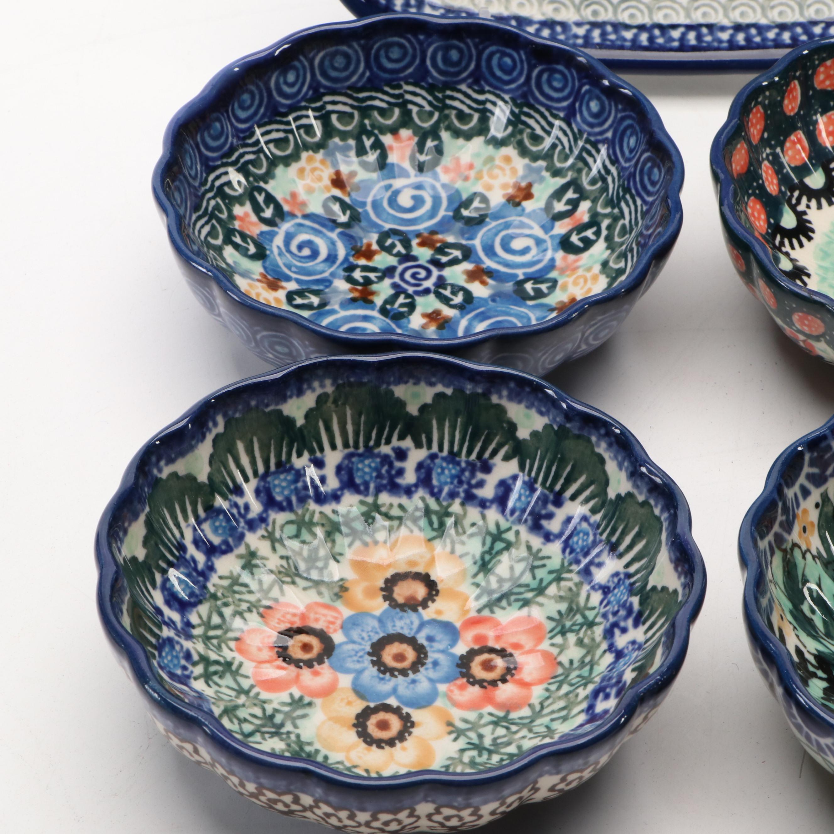 Bolesławiec Pottery Covered Butter Dish with Other Tableware