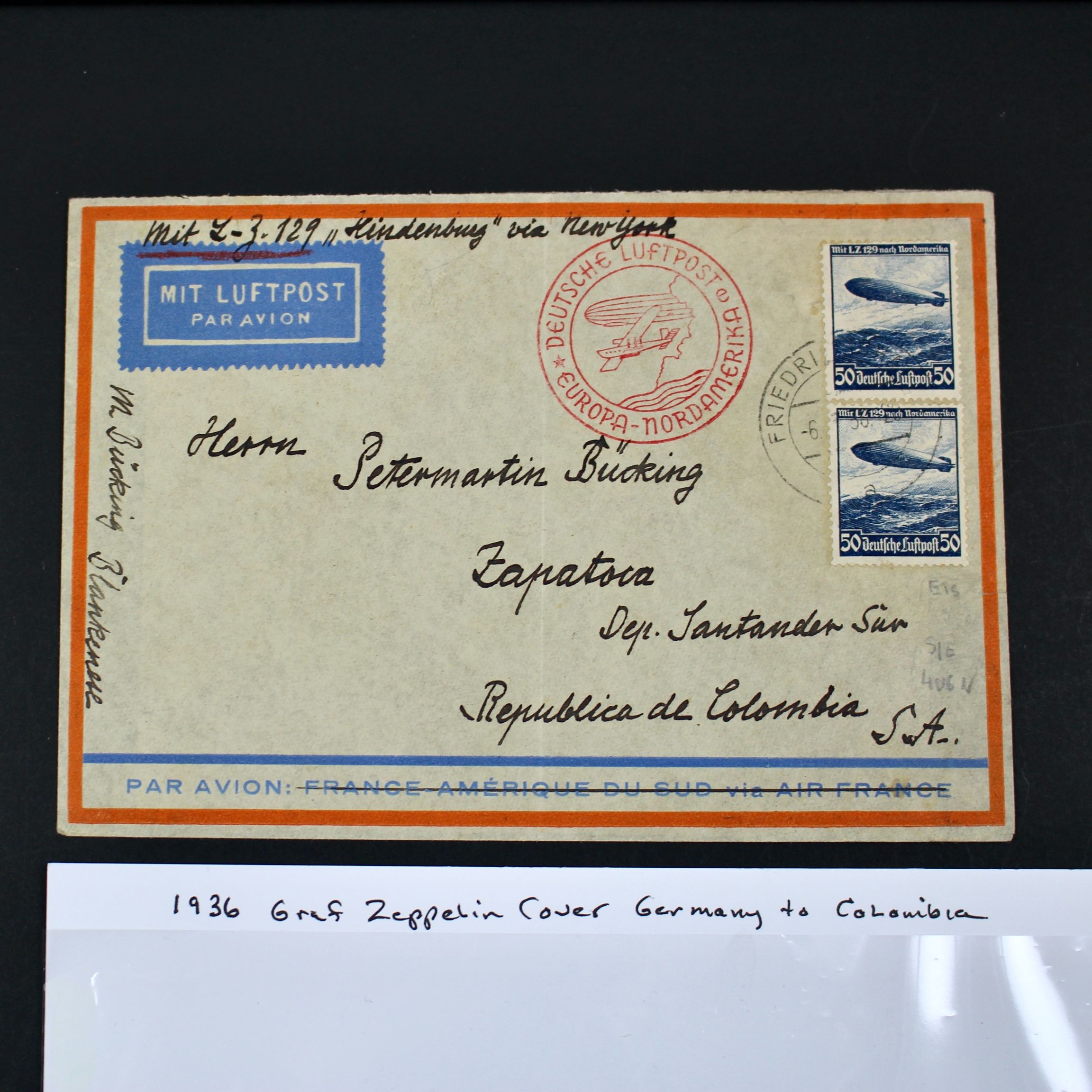 1936 Graf Zeppelin Postal Cover, Germany to Colombia