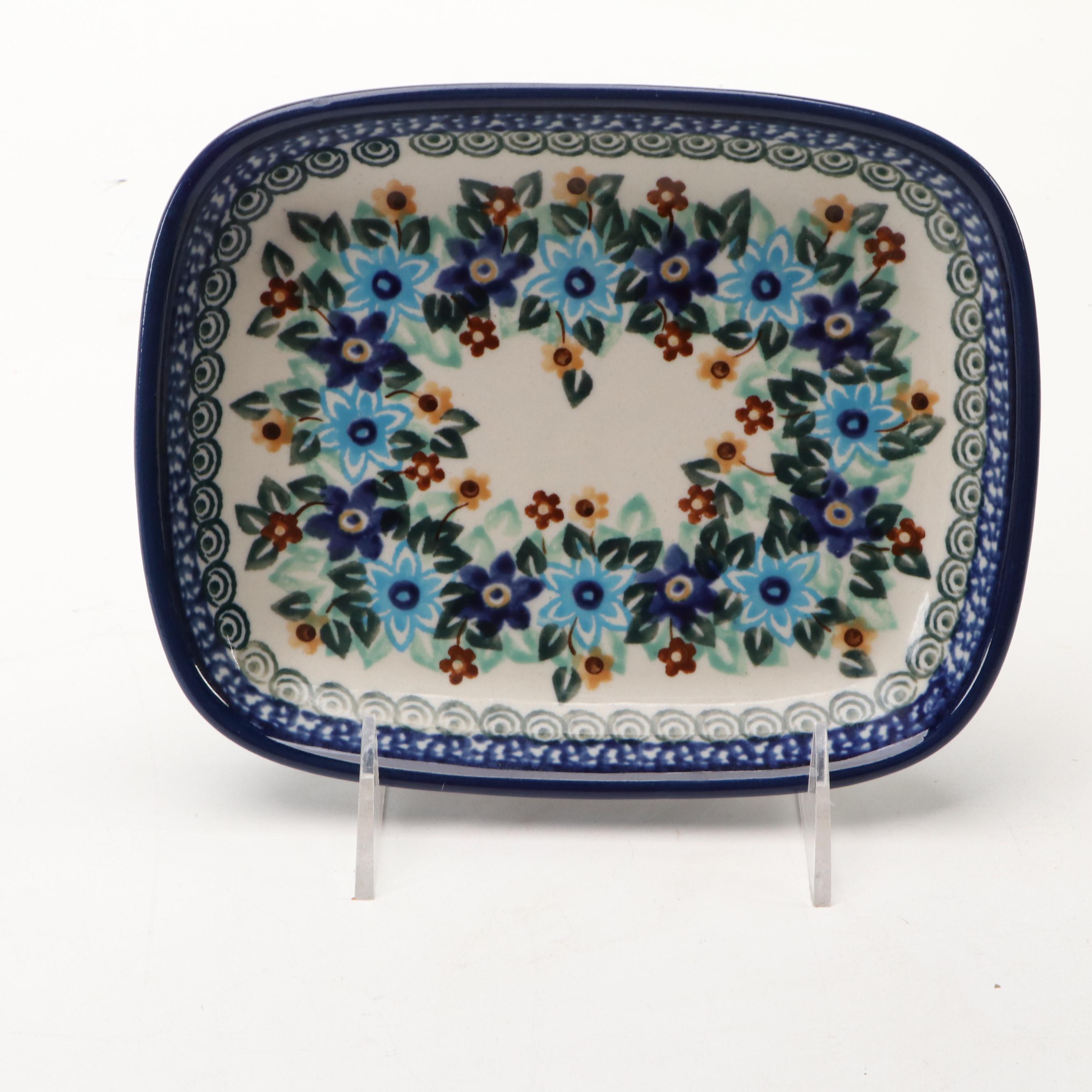 Bolesławiec Pottery Covered Butter Dish with Other Tableware