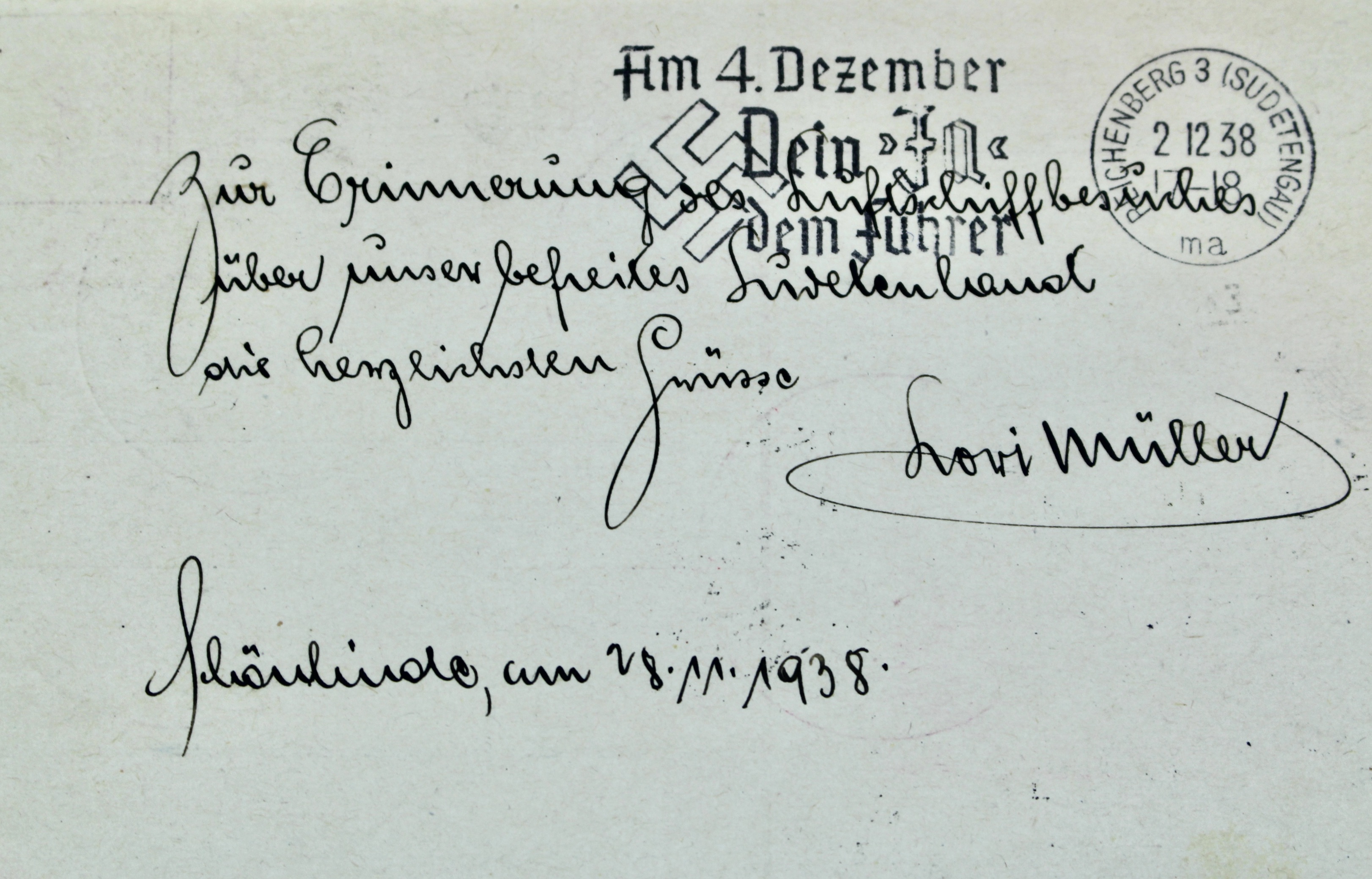 1938 Graf Zeppelin Postcard, Propaganda Trip, Frankfurt to Sudetenland