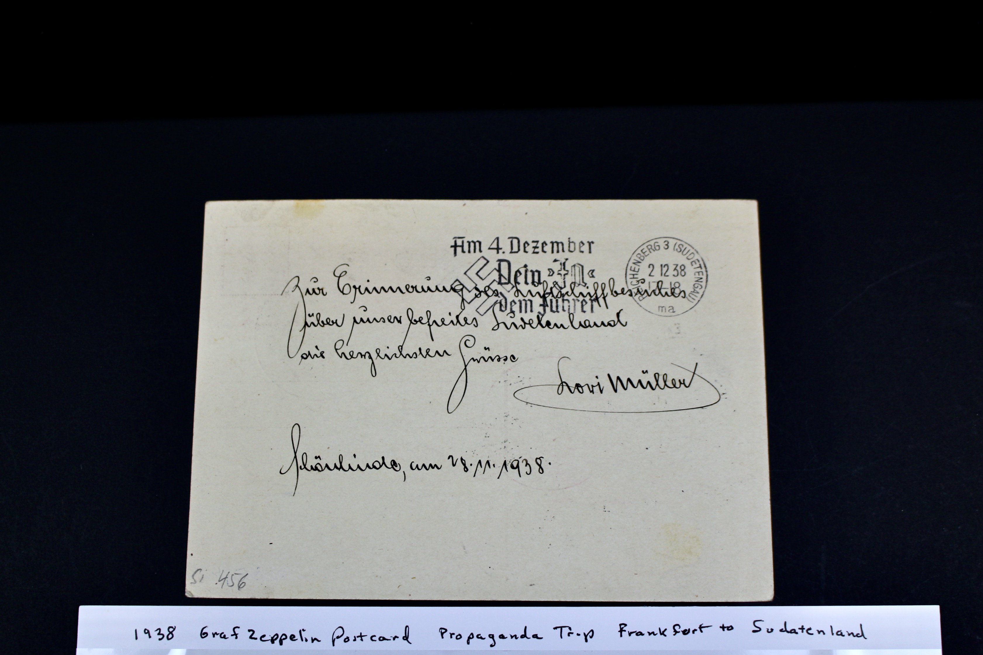 1938 Graf Zeppelin Postcard, Propaganda Trip, Frankfurt to Sudetenland