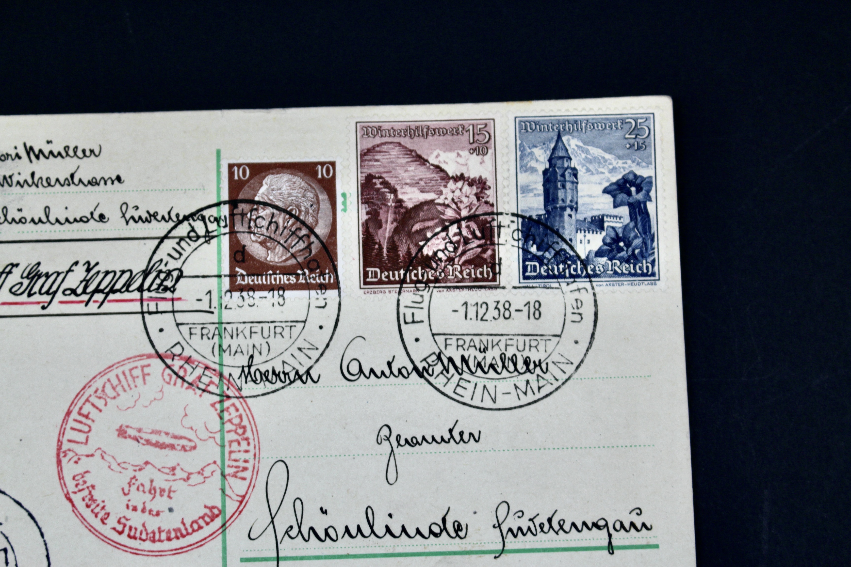 1938 Graf Zeppelin Postcard, Propaganda Trip, Frankfurt to Sudetenland