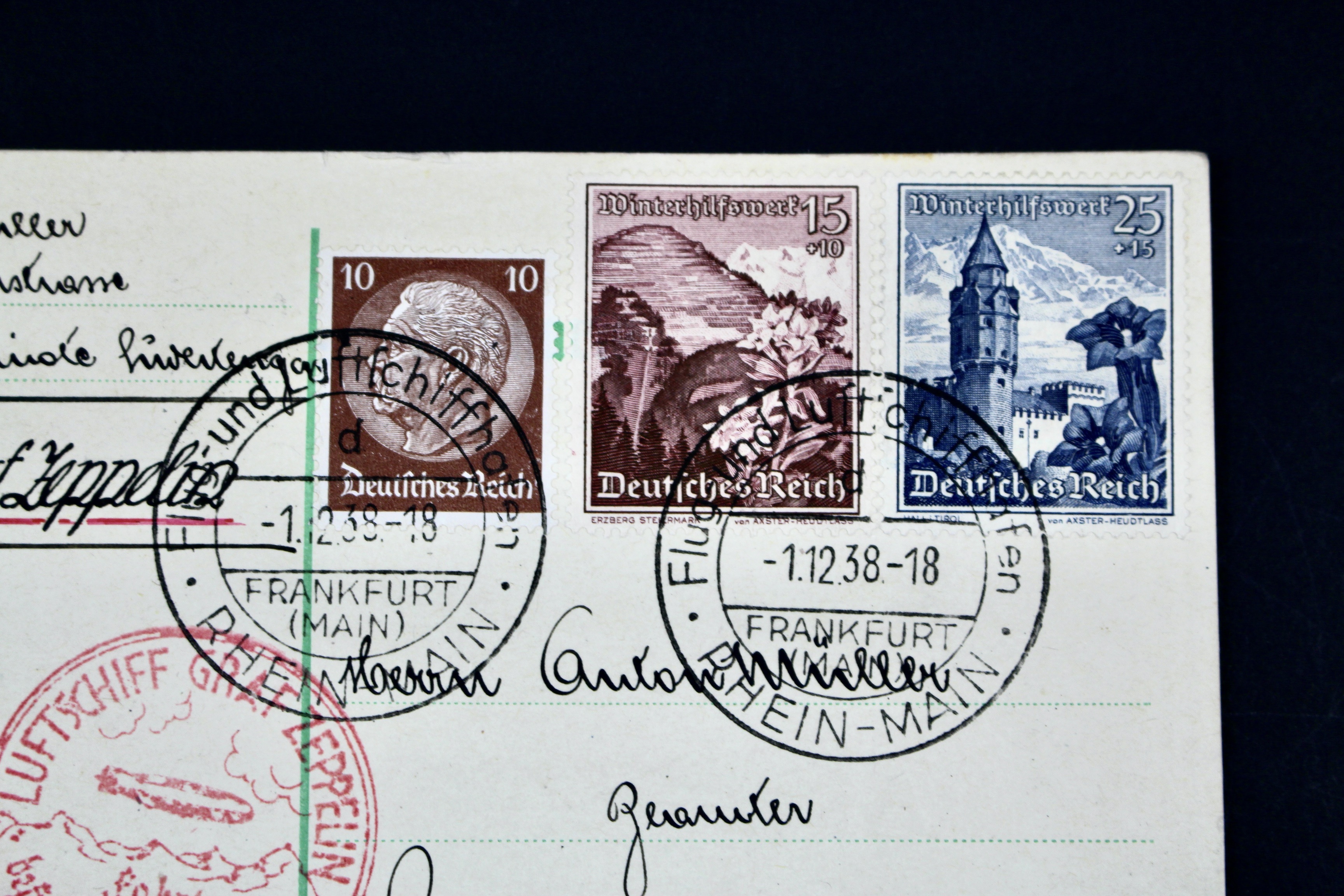 1938 Graf Zeppelin Postcard, Propaganda Trip, Frankfurt to Sudetenland