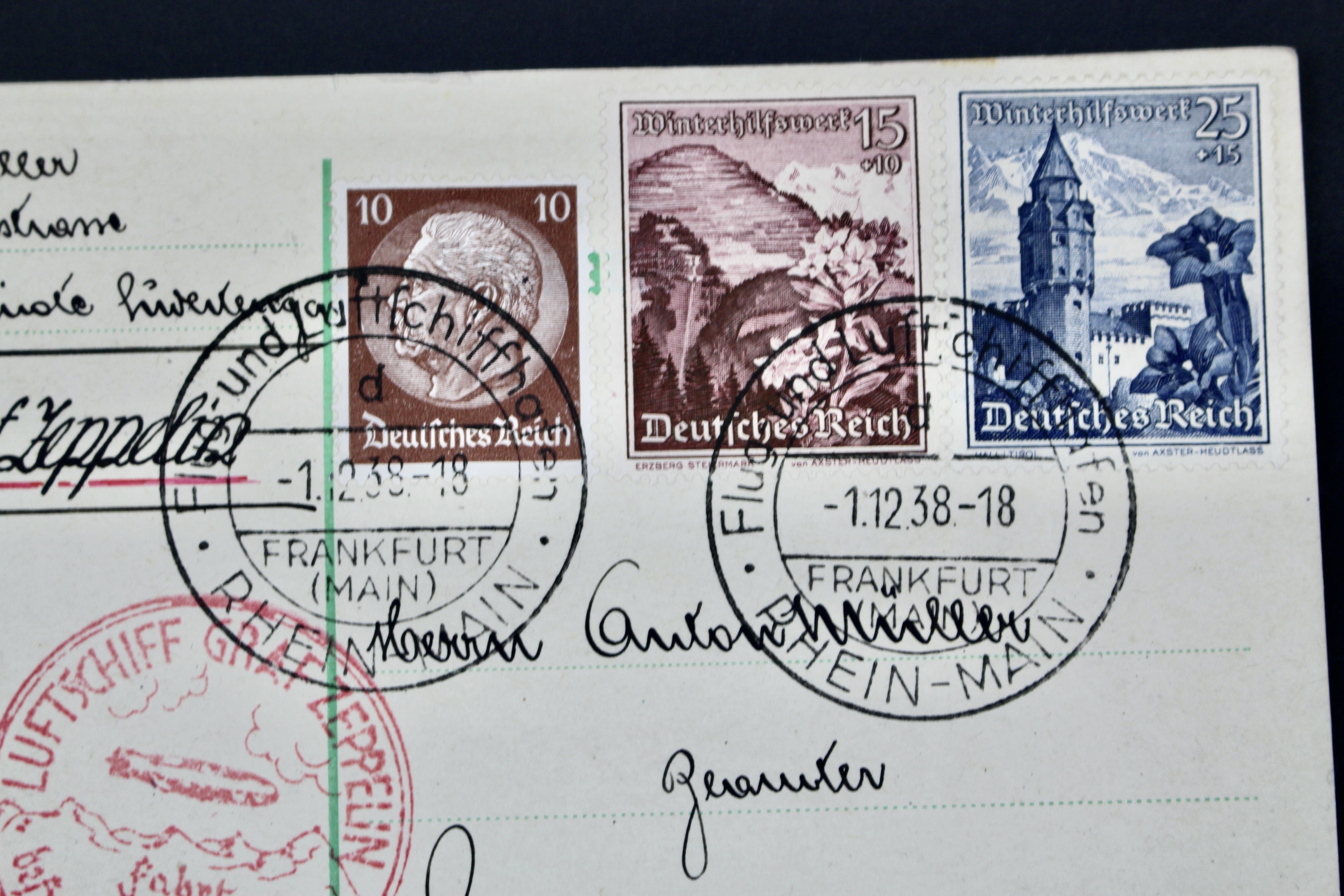 1938 Graf Zeppelin Postcard, Propaganda Trip, Frankfurt to Sudetenland