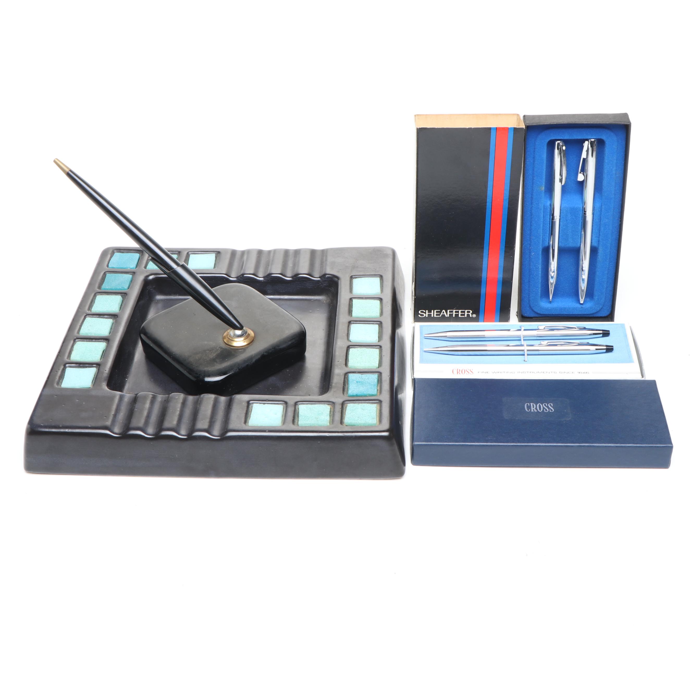 Sheaffer & Cross Chrome Ballpoint Pens and Pencils, Parker Spherix with Ashtray