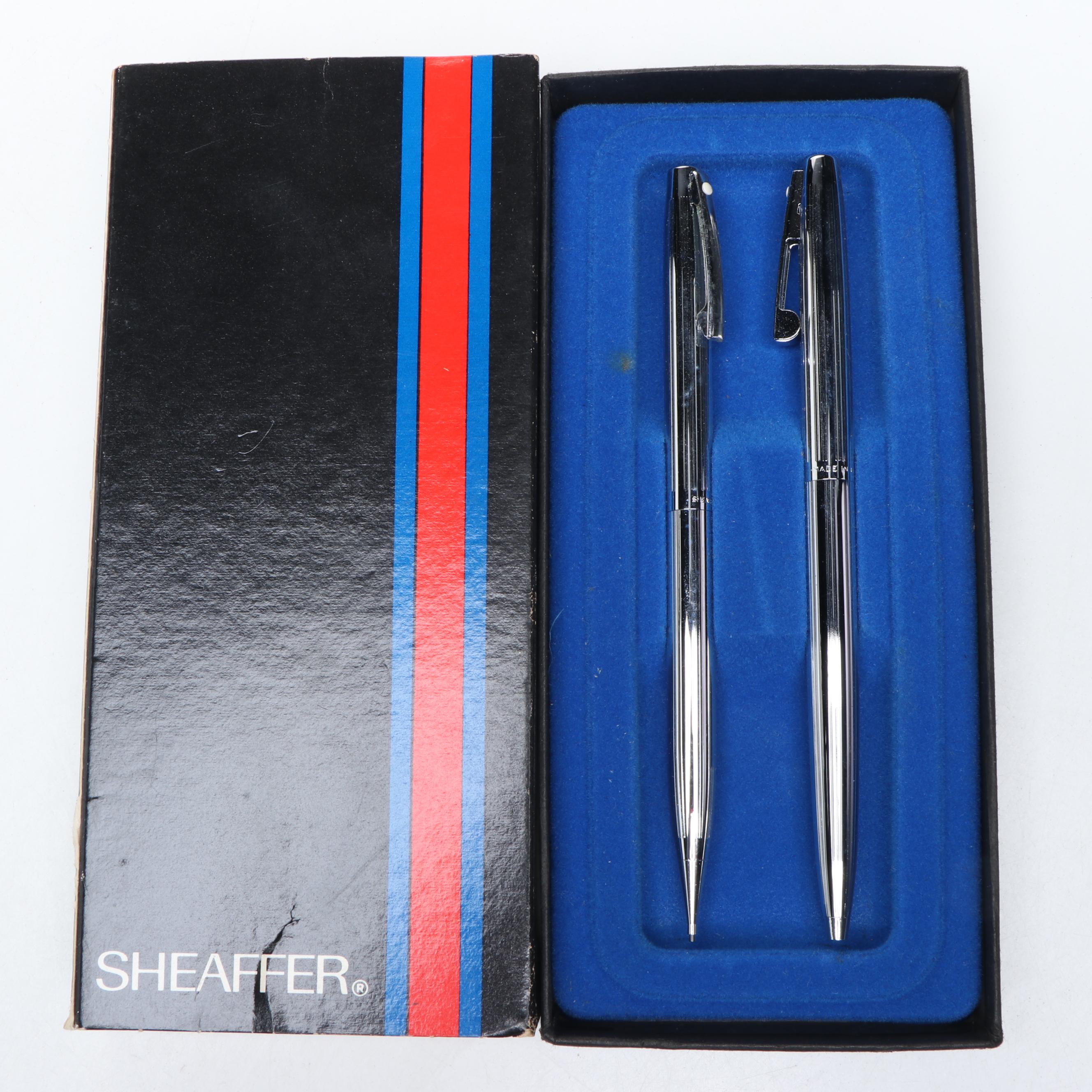 Sheaffer & Cross Chrome Ballpoint Pens and Pencils, Parker Spherix with Ashtray