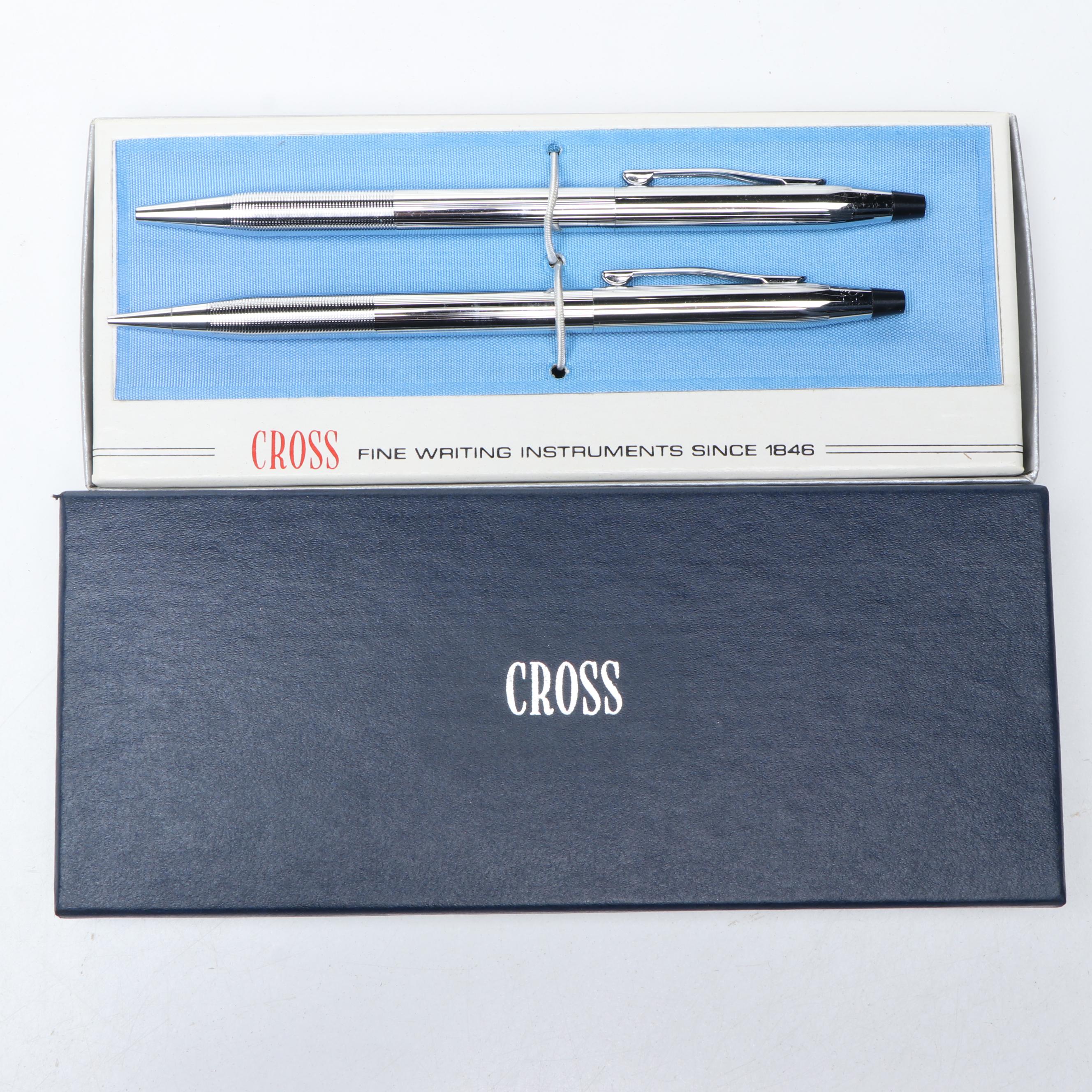 Sheaffer & Cross Chrome Ballpoint Pens and Pencils, Parker Spherix with Ashtray
