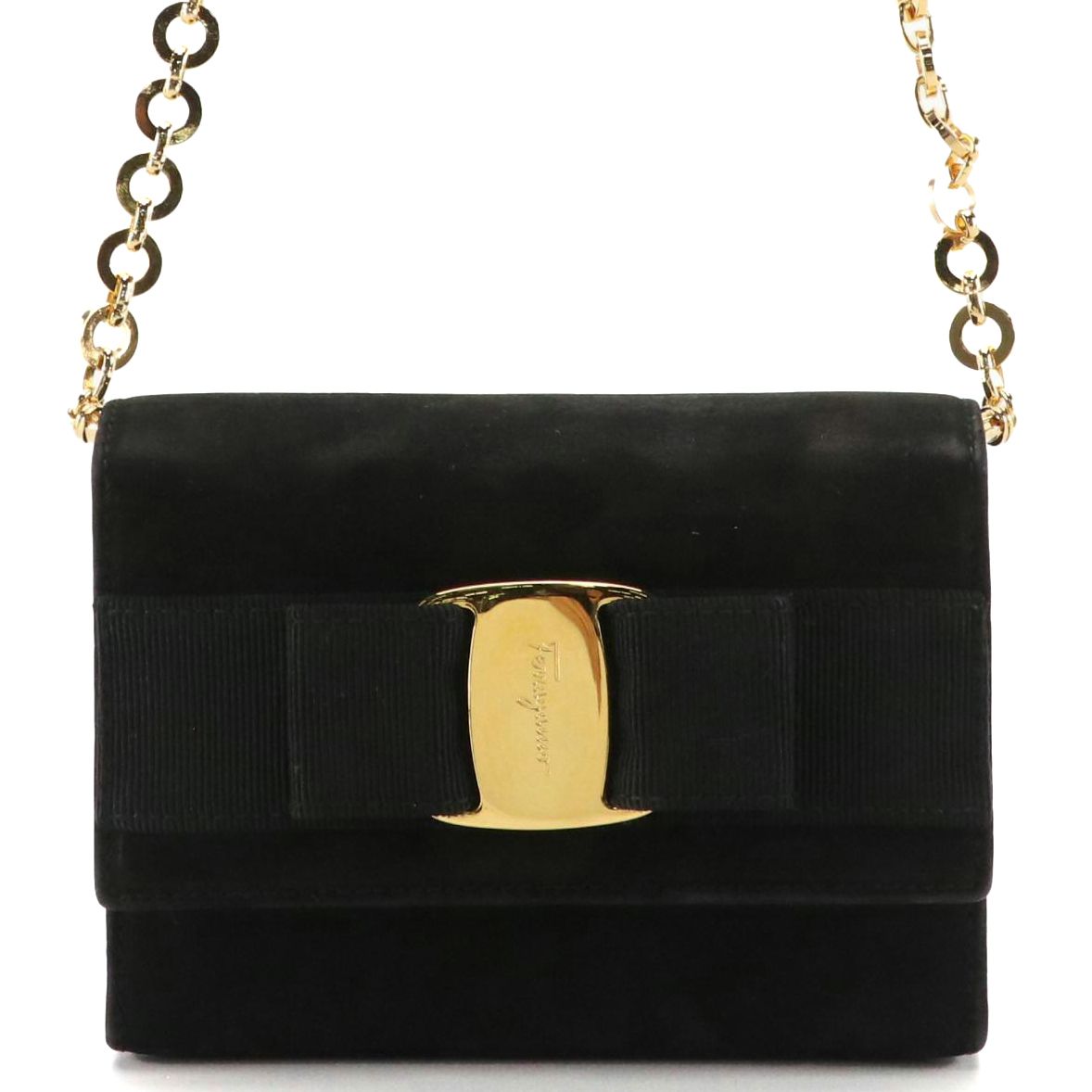 Salvatore Ferragamo Mini Vara Bow Crossbody Bag in Black Suede