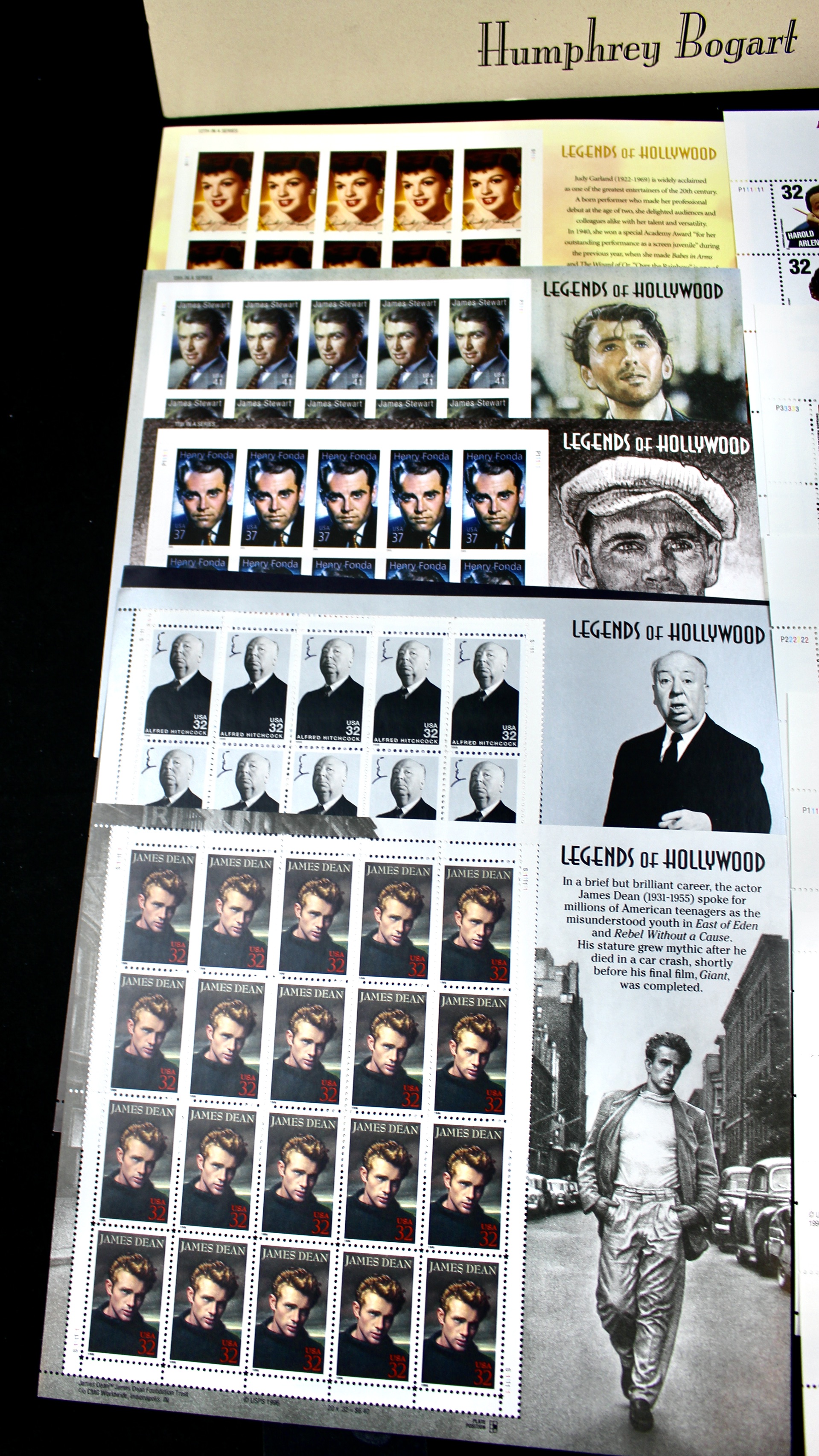 Twelve Different Hollywood-Related Miniature Postage Stamp Sheets