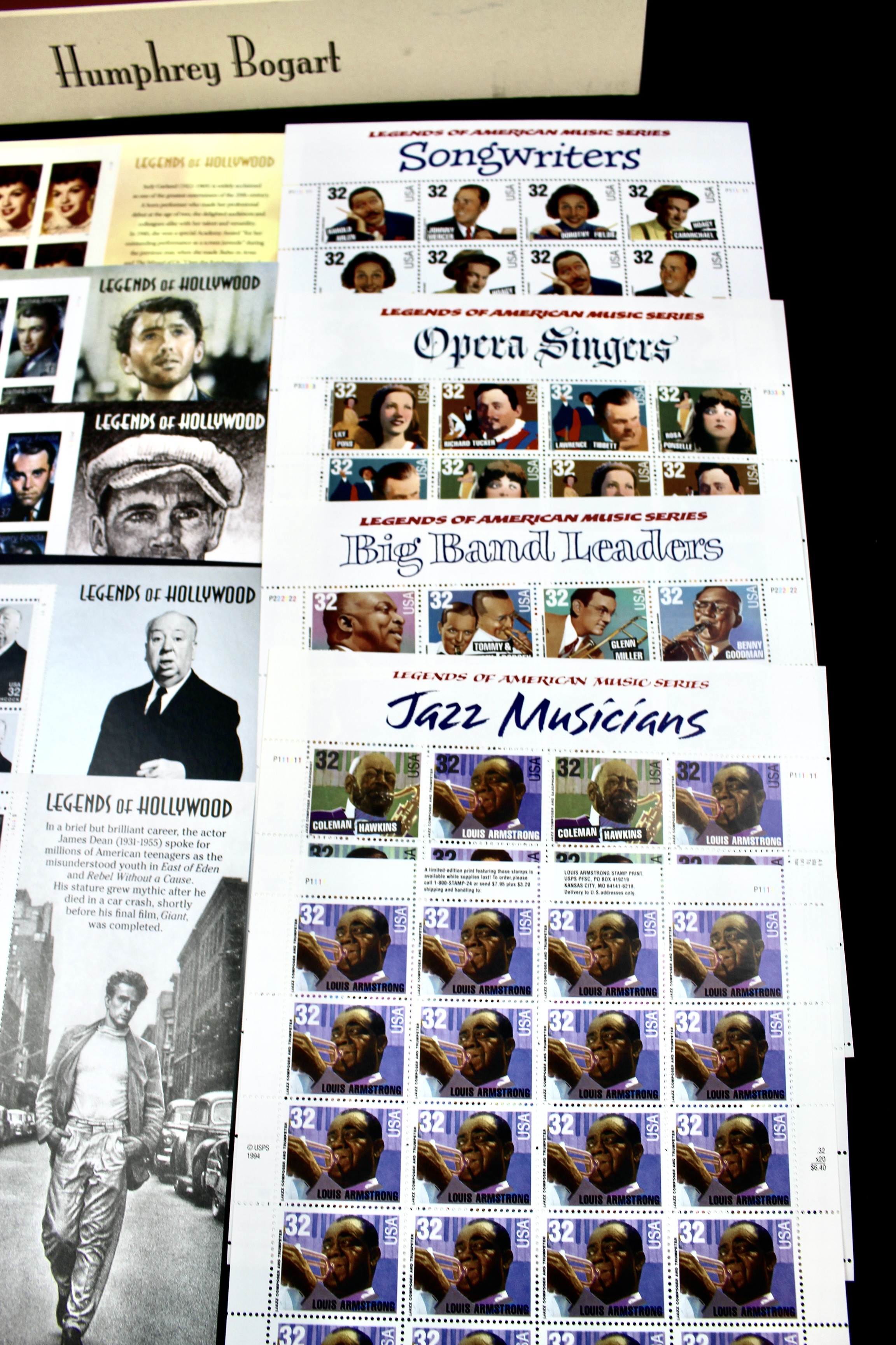 Twelve Different Hollywood-Related Miniature Postage Stamp Sheets