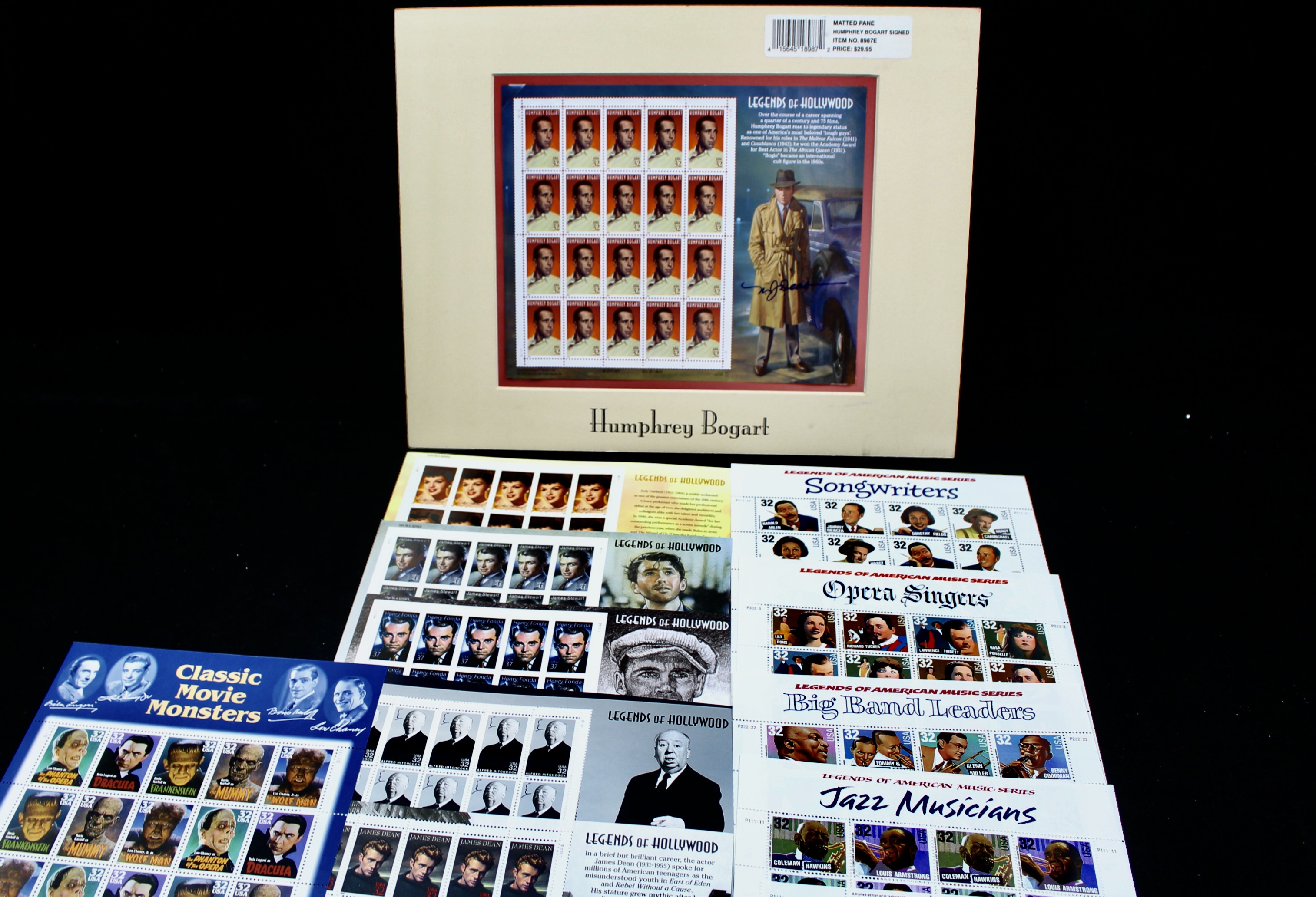 Twelve Different Hollywood-Related Miniature Postage Stamp Sheets