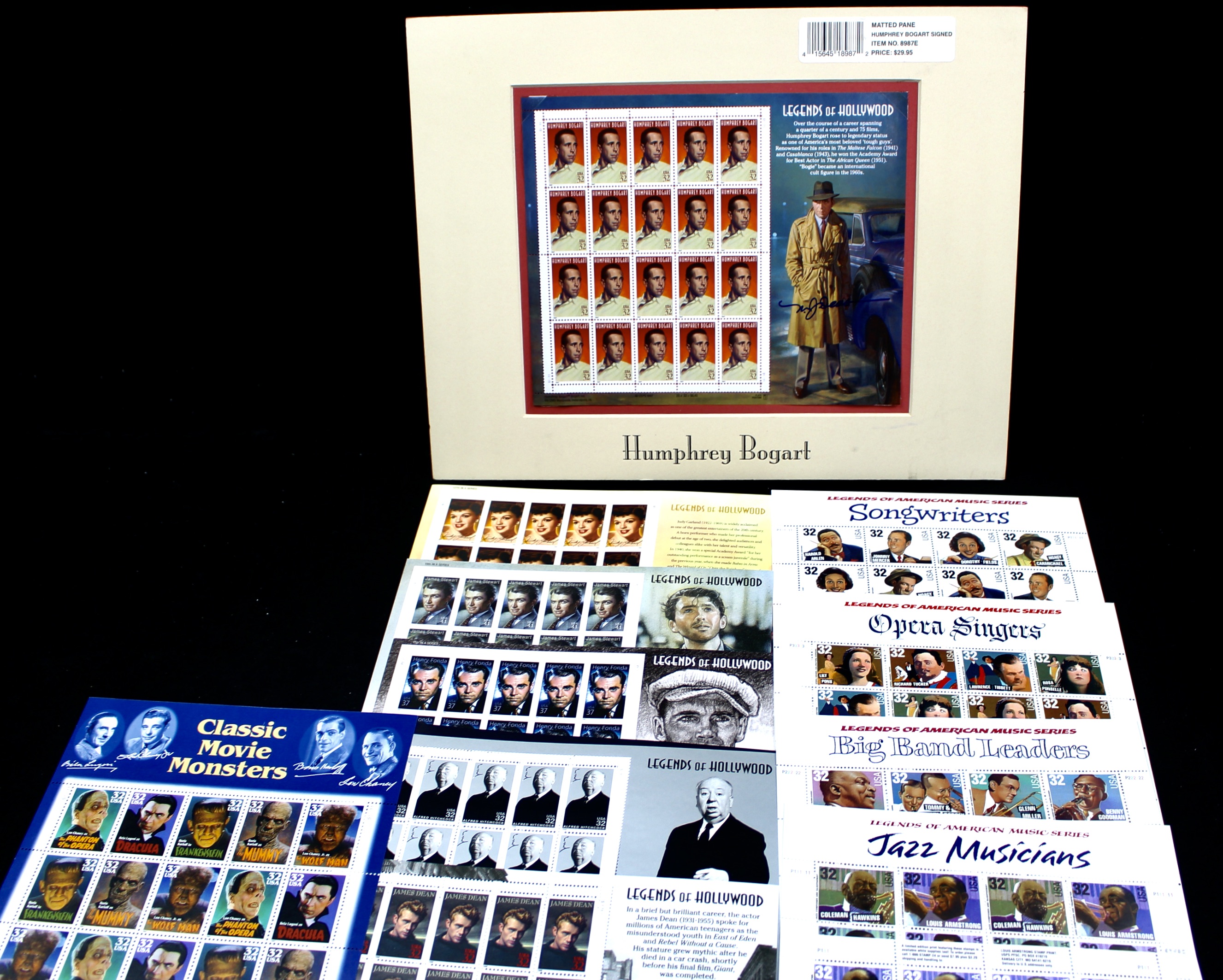 Twelve Different Hollywood-Related Miniature Postage Stamp Sheets