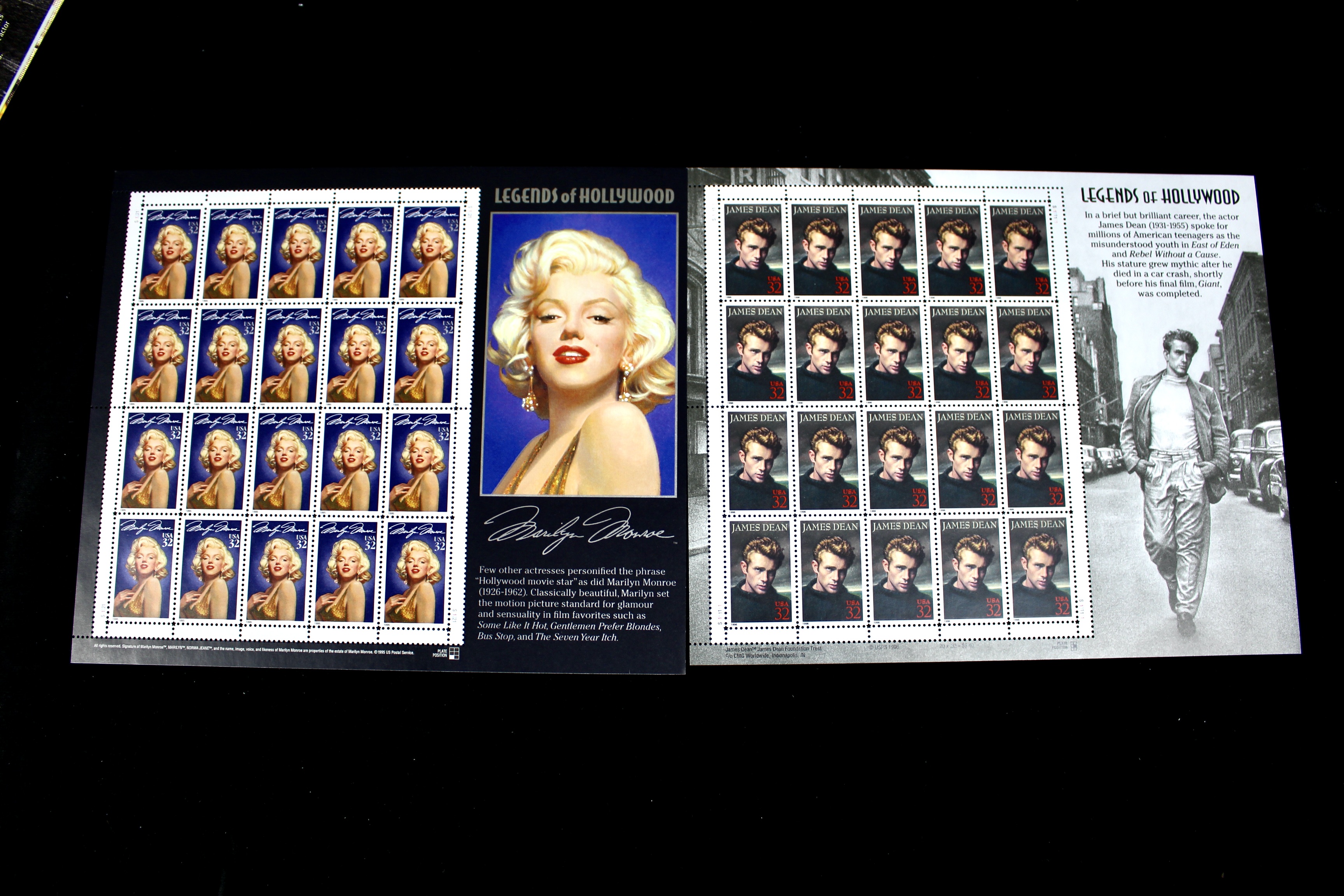 Twelve Different Hollywood-Related Miniature Postage Stamp Sheets