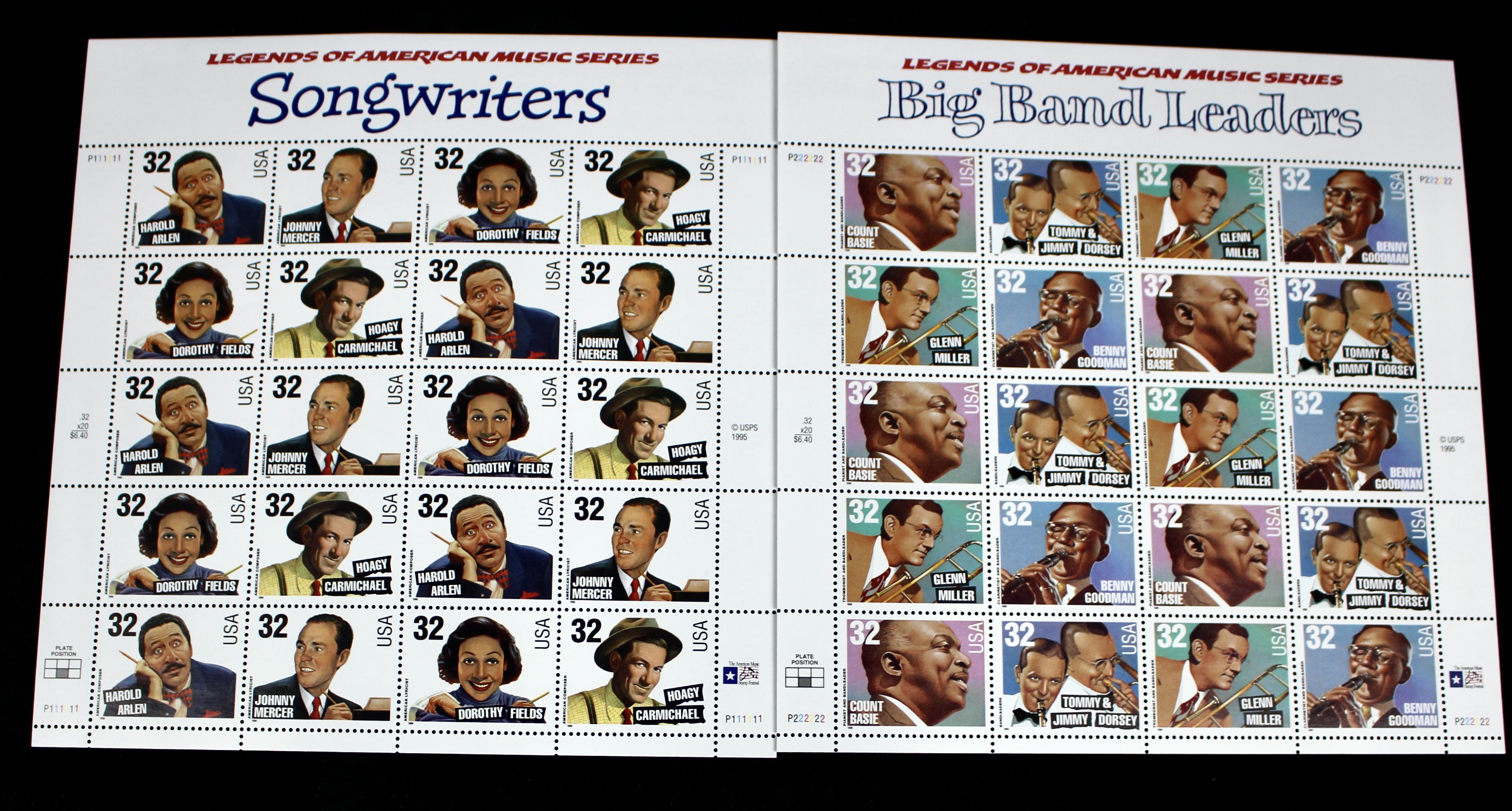 Twelve Different Hollywood-Related Miniature Postage Stamp Sheets