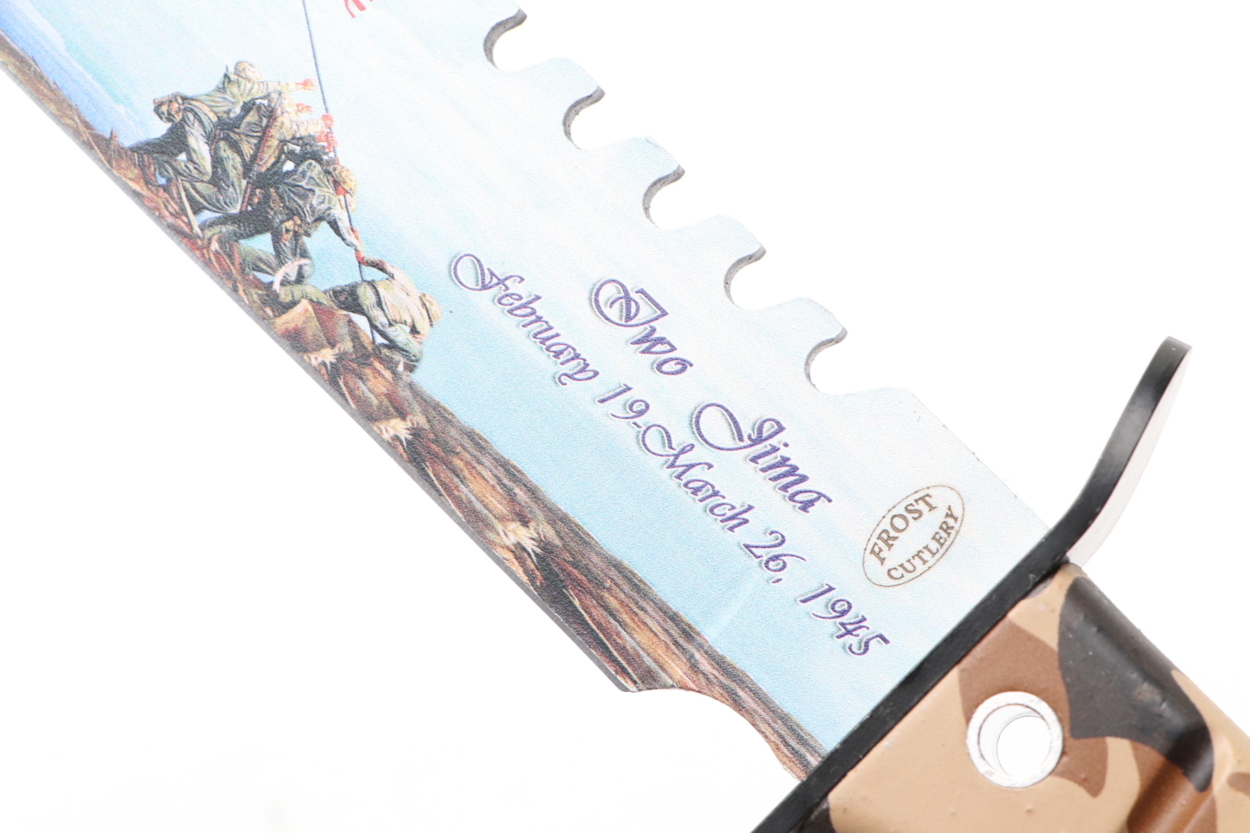 Stacked Leather Handled Bowie Knife with Other Iwo Jima Commemorative Knife