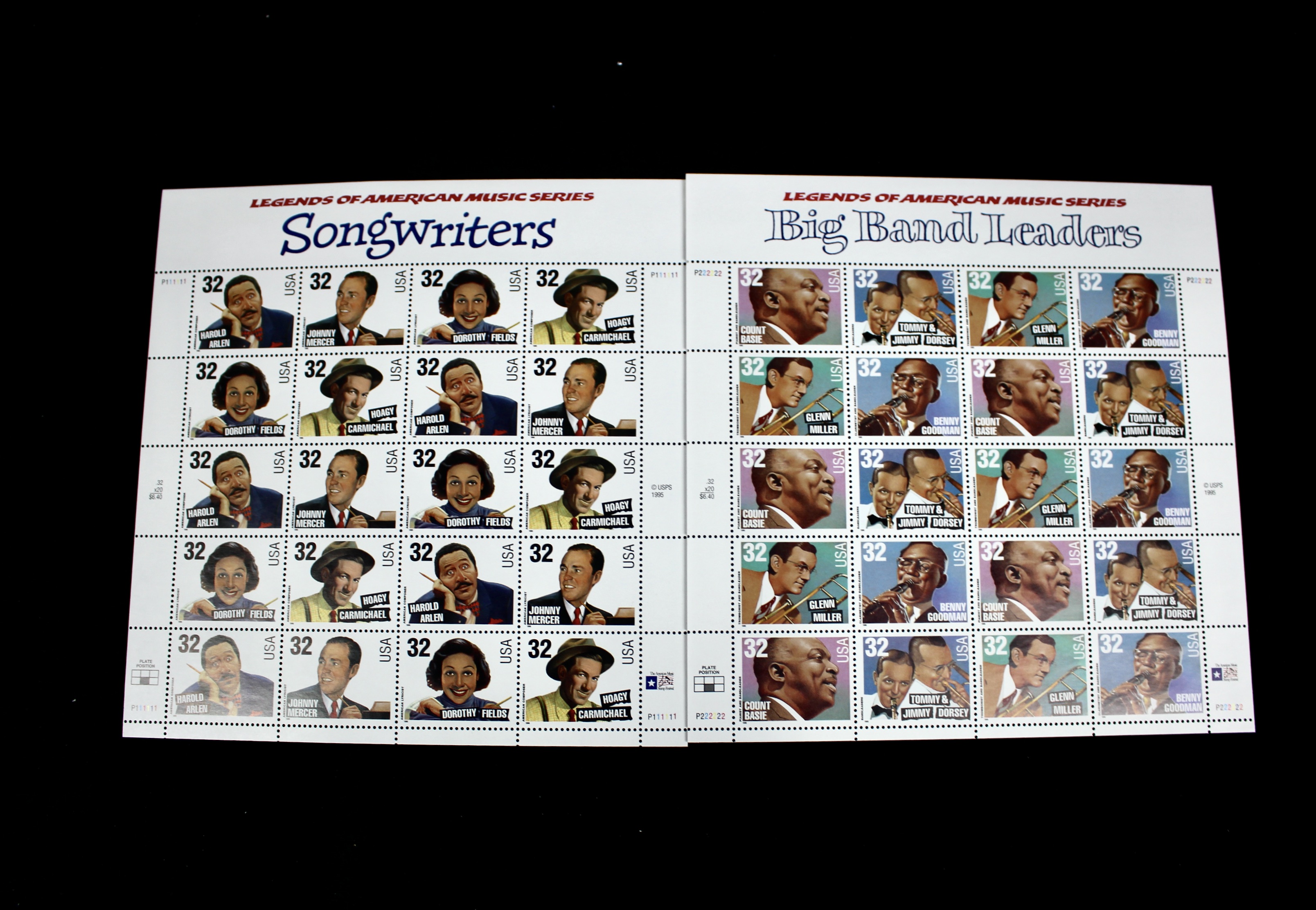 Twelve Different Hollywood-Related Miniature Postage Stamp Sheets