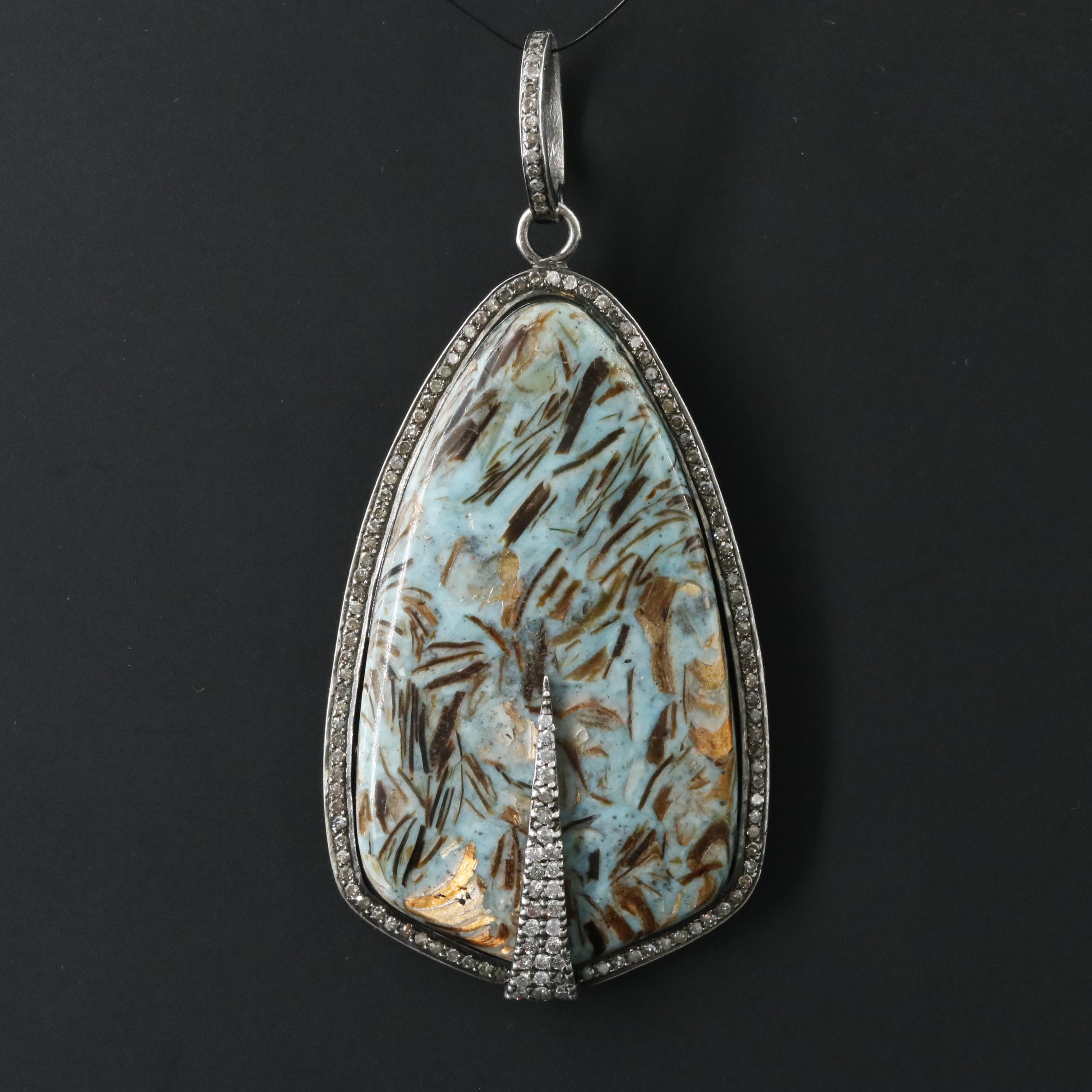 Sterling Composite Stone and Diamond Pendant Attributed to Sheryl Lowe