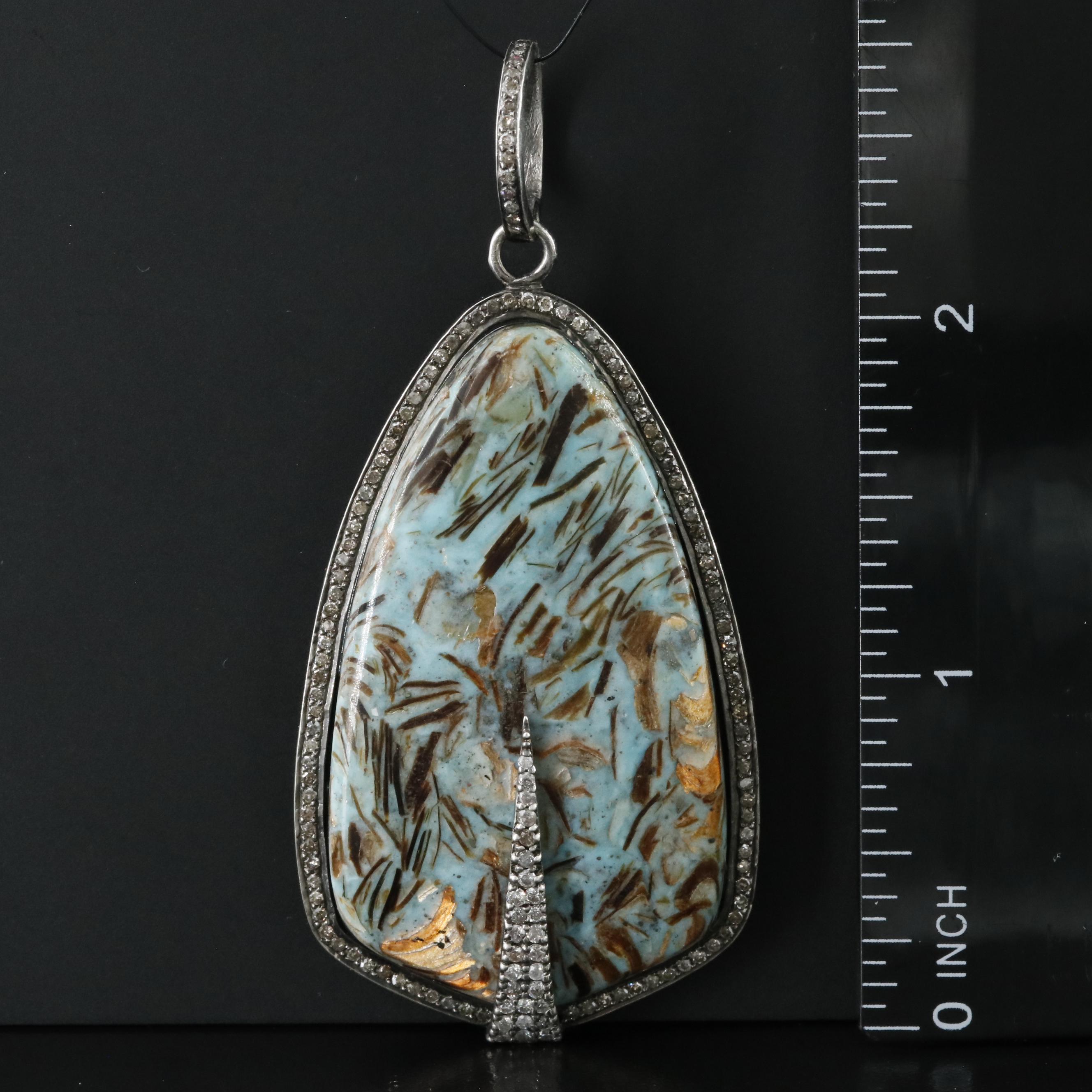 Sterling Composite Stone and Diamond Pendant Attributed to Sheryl Lowe