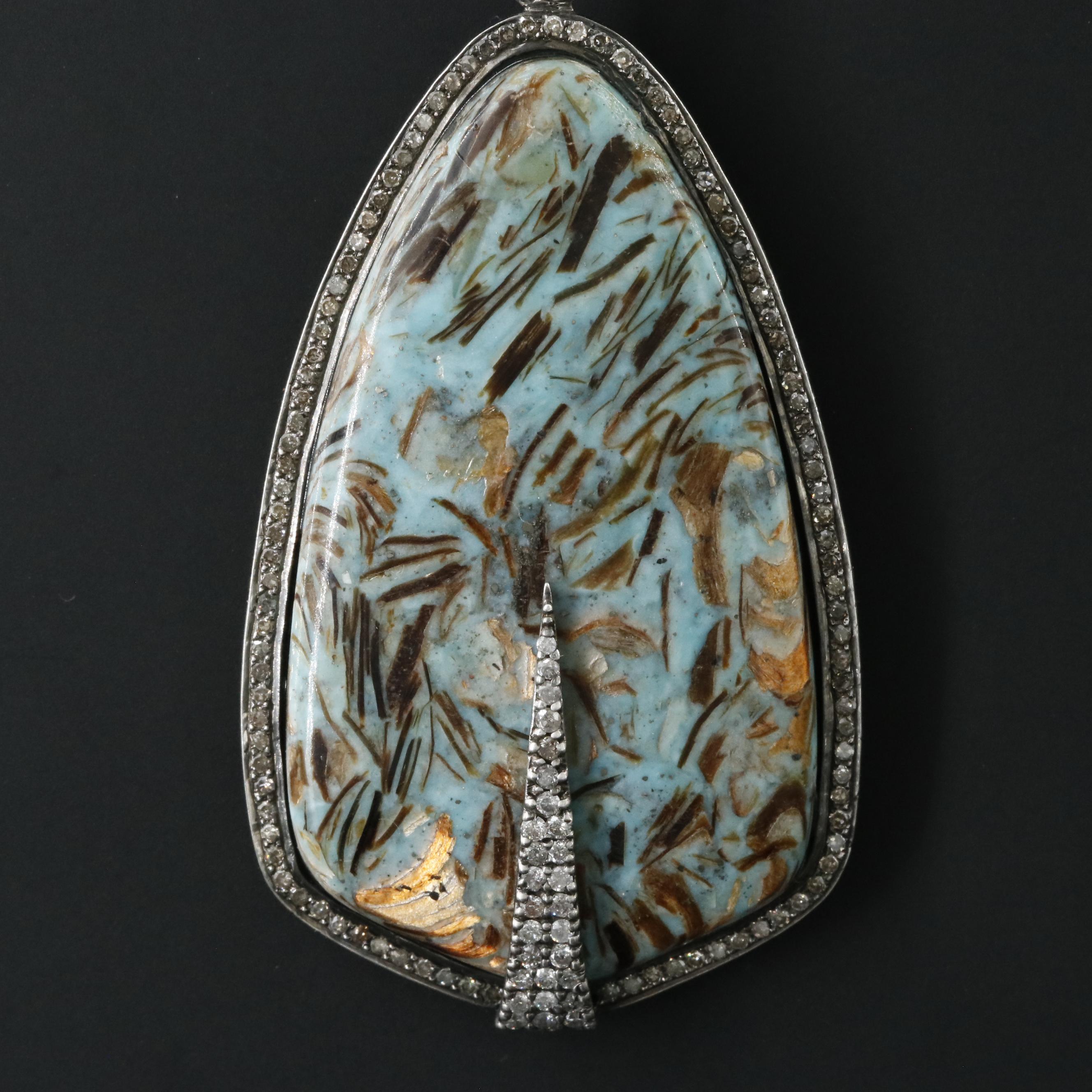 Sterling Composite Stone and Diamond Pendant Attributed to Sheryl Lowe