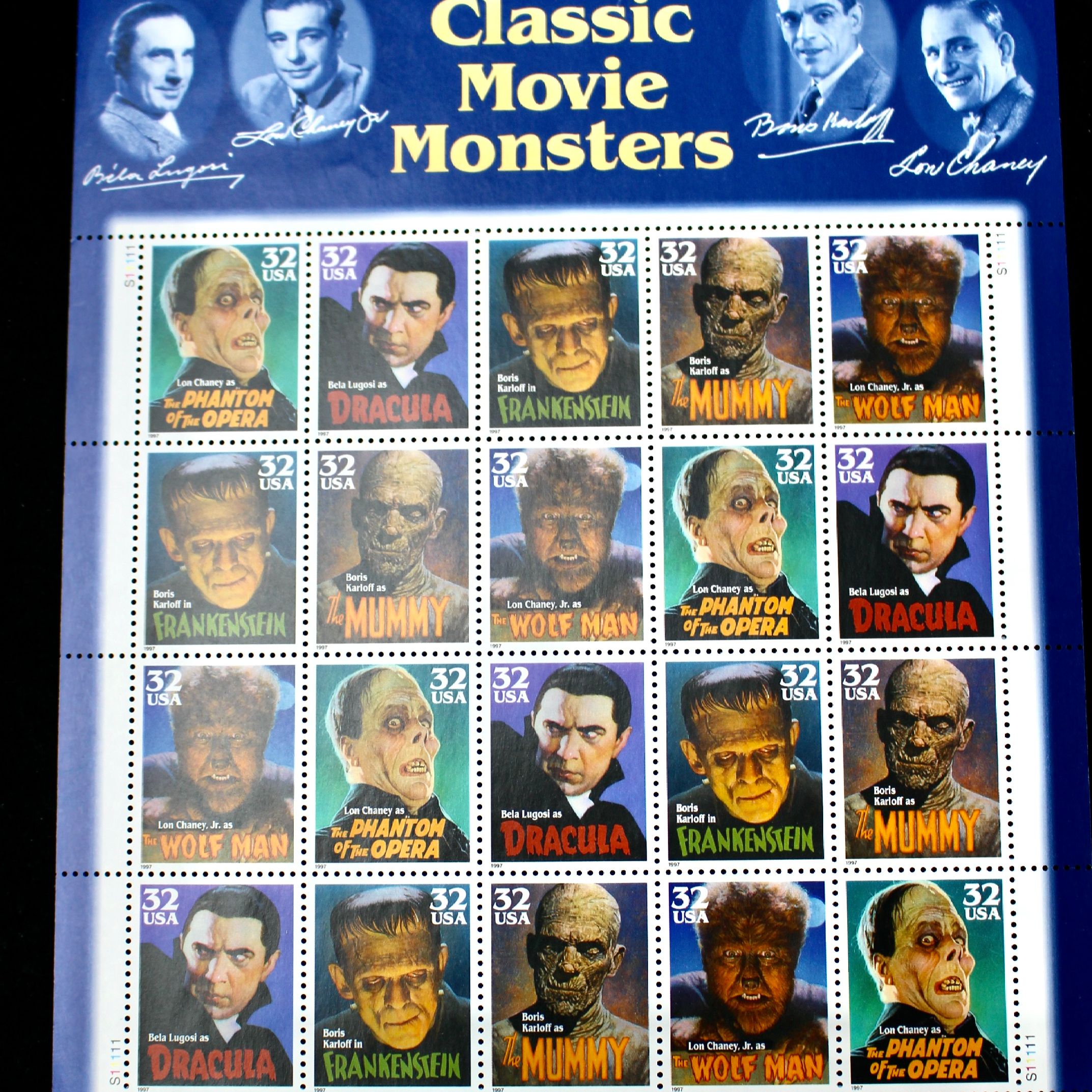 Twelve Different Hollywood-Related Miniature Postage Stamp Sheets