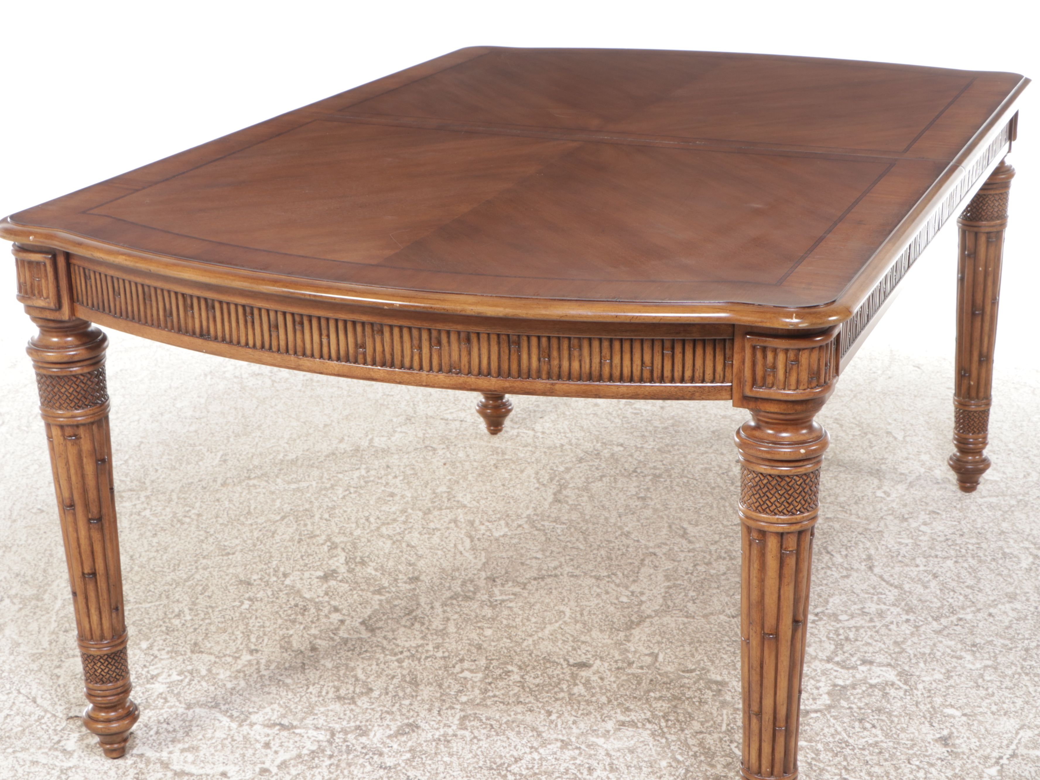 Neoclassical Style Bamboo-Form Carved Walnut Dining Table