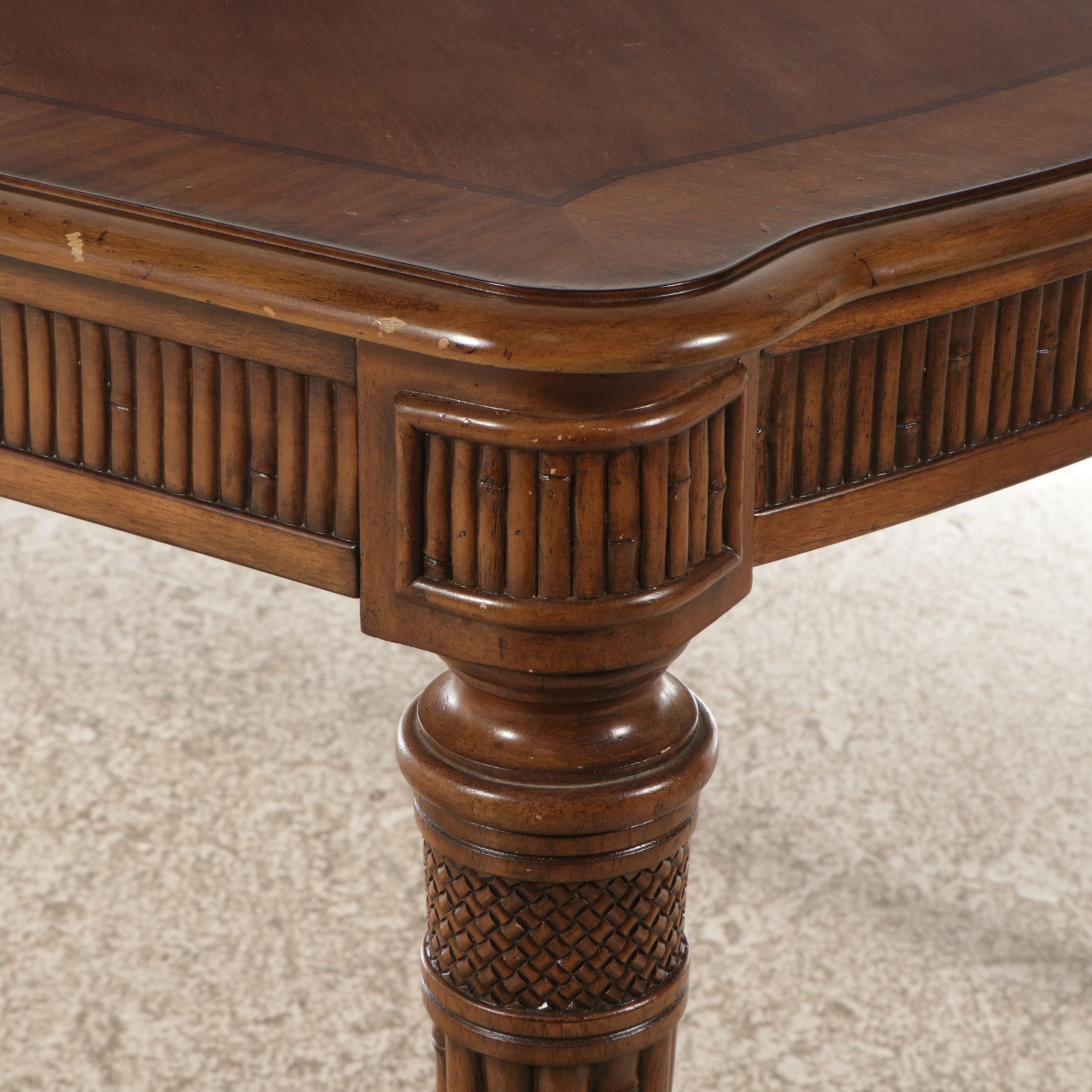 Neoclassical Style Bamboo-Form Carved Walnut Dining Table