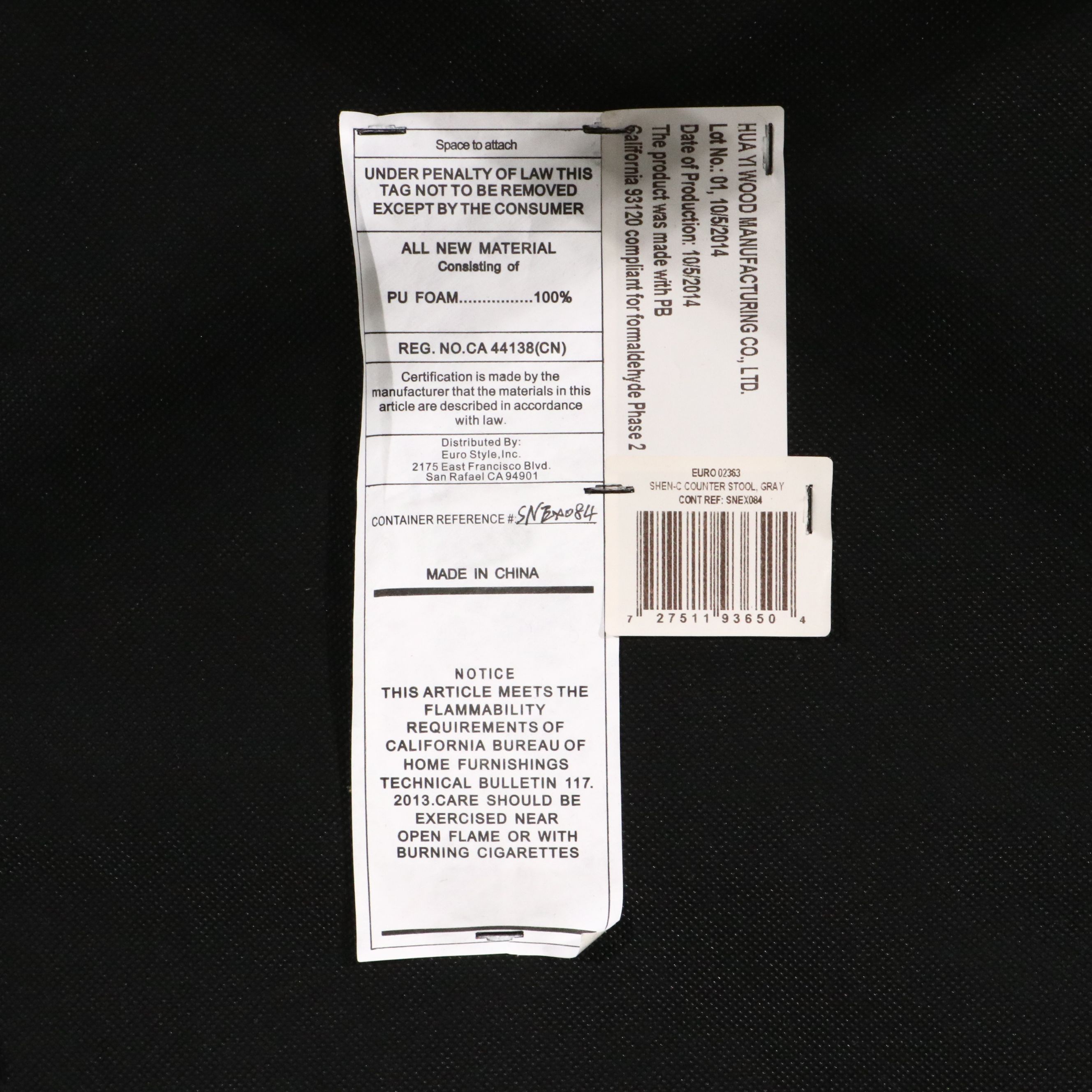 Set of Four Euro Style Inc. Modern Grey Faux Leather Barstools