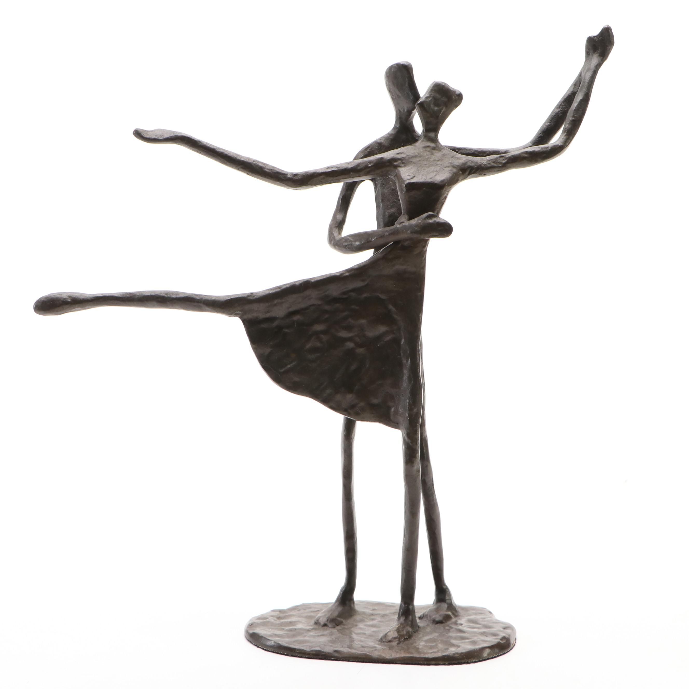 Brutalist Style Bronzed Metal Dancing Couple