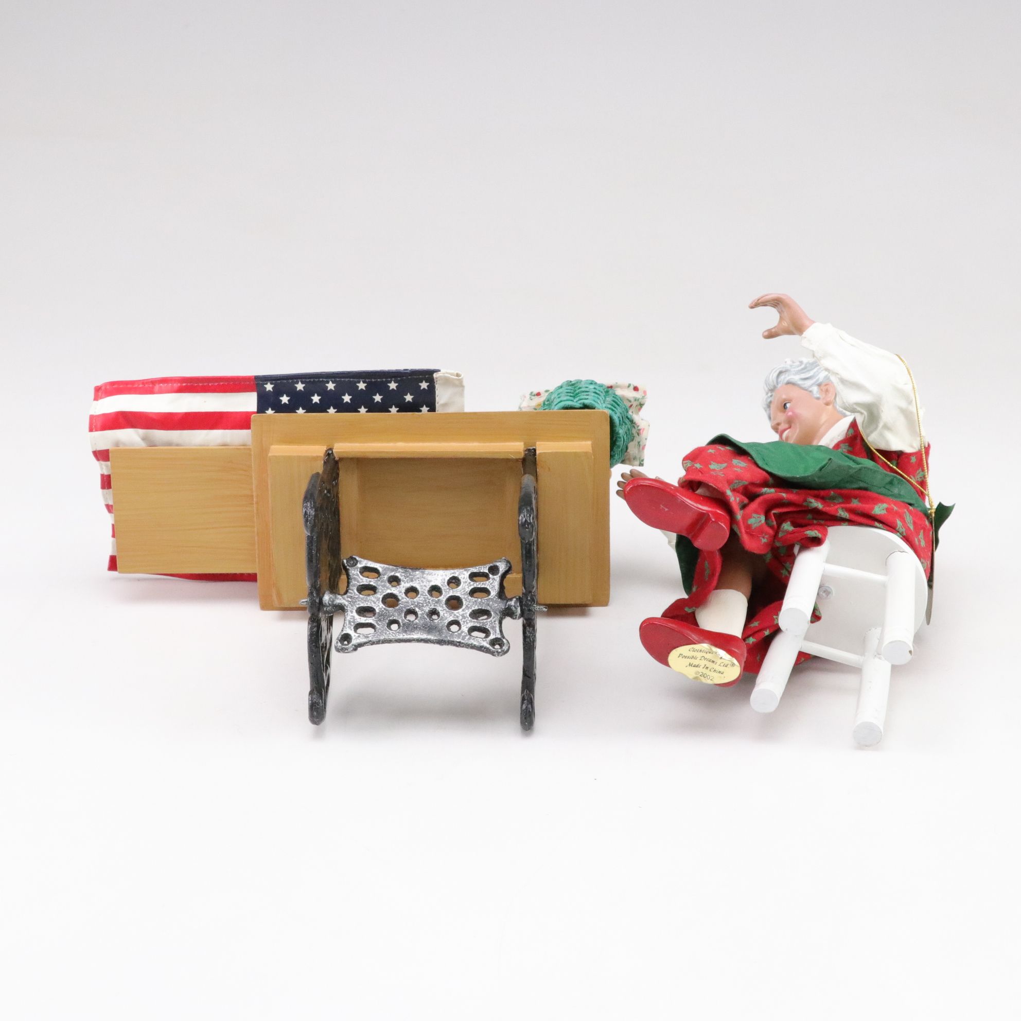 Pilgrim Couple Bottle Sock Puppets with Betsy Ross Figure and Patriotic Decor