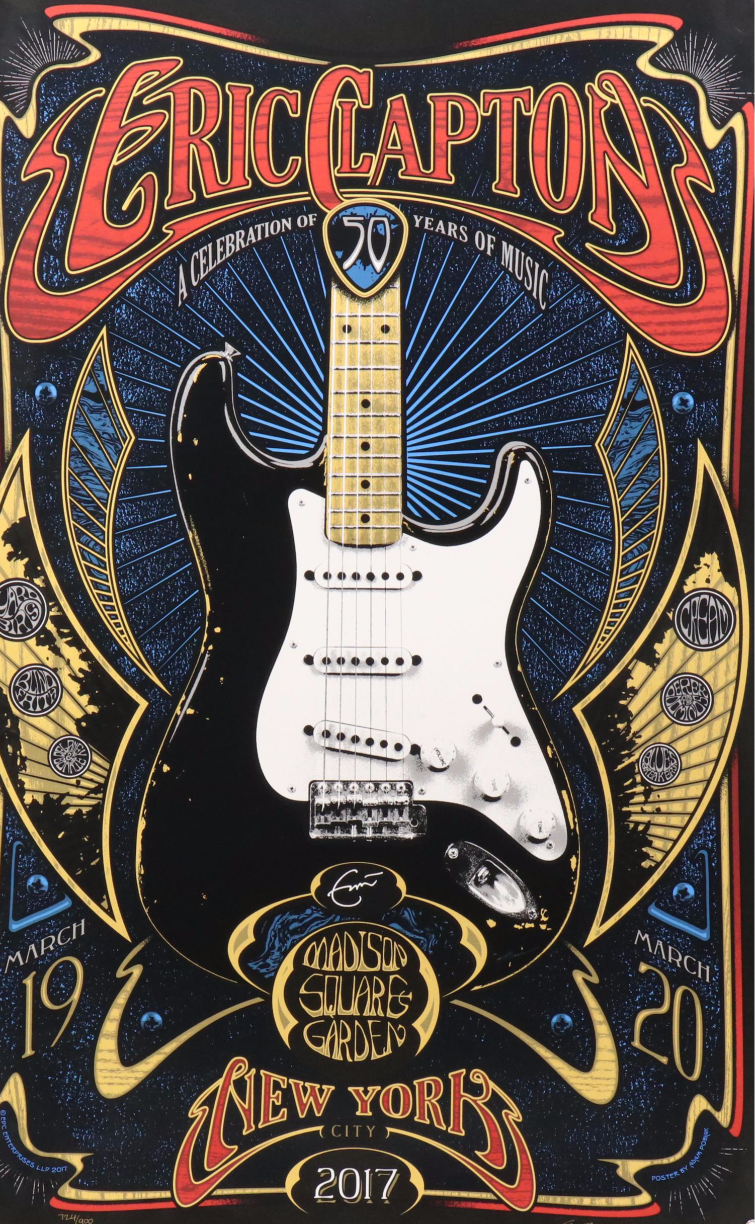 Eric Clapton Serigraph Concert Poster for Madison Square Garden, 2017