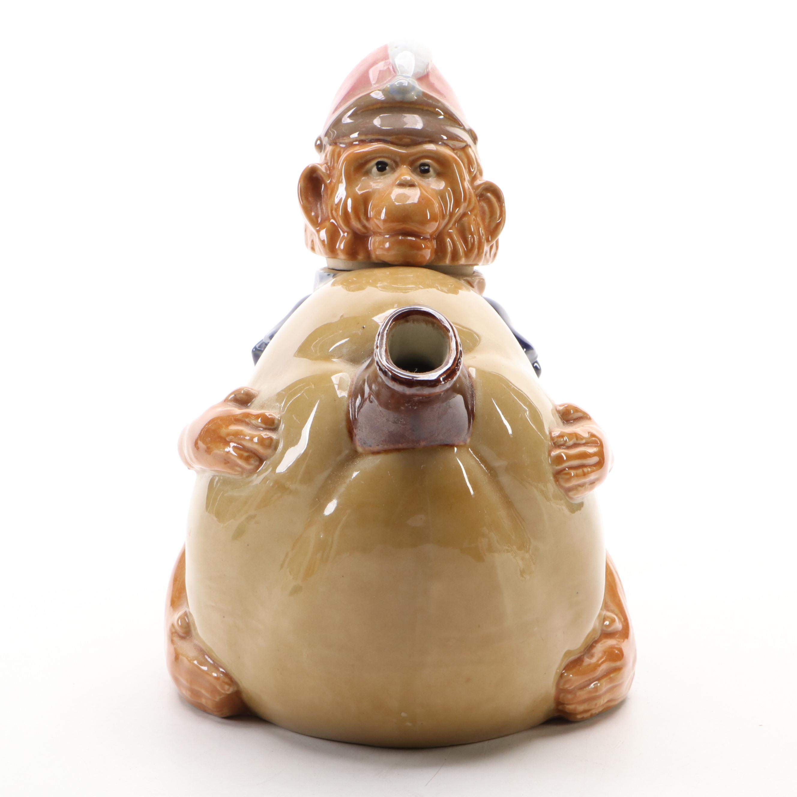 Nouveau Majolica Monkey and Gourd Teapot