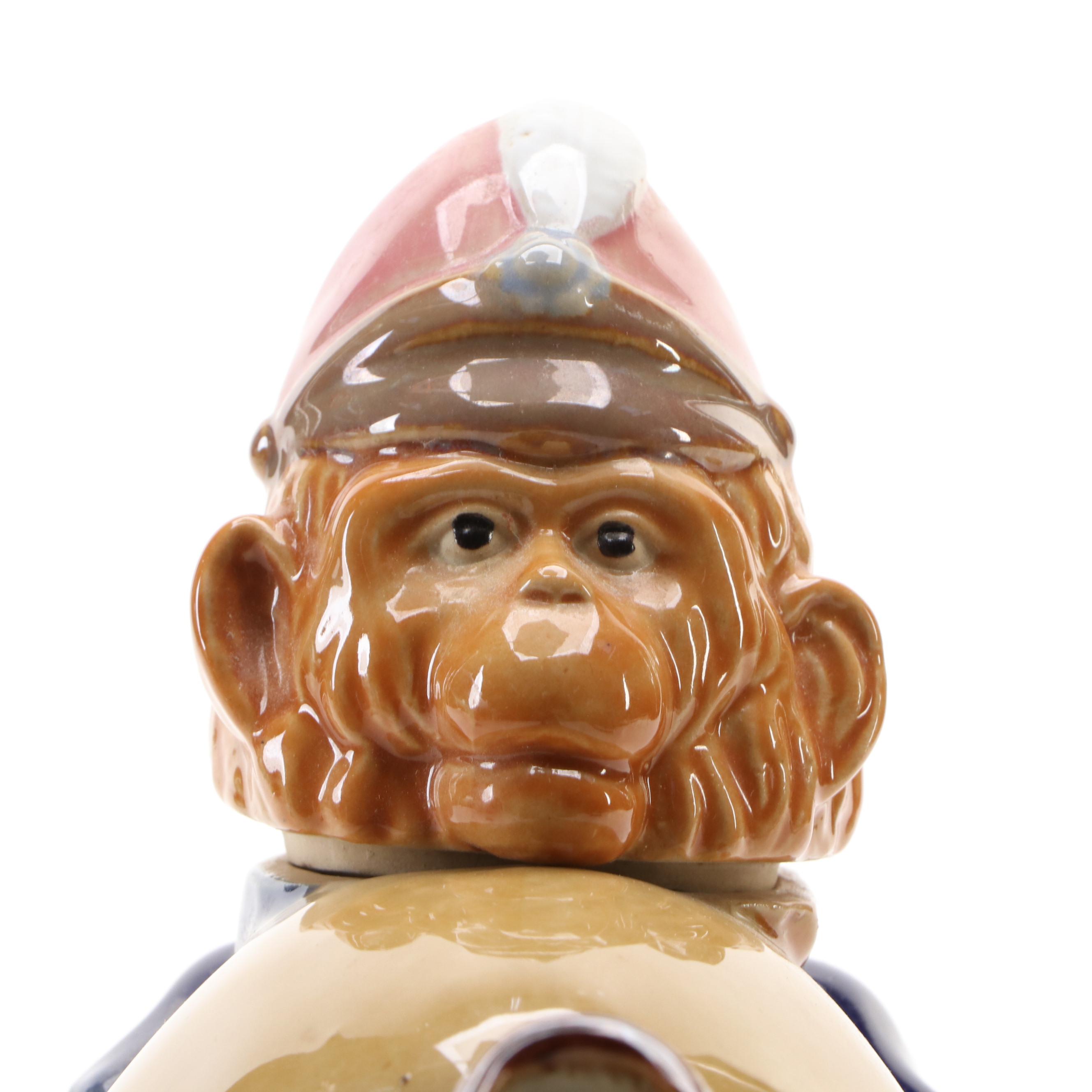 Nouveau Majolica Monkey and Gourd Teapot