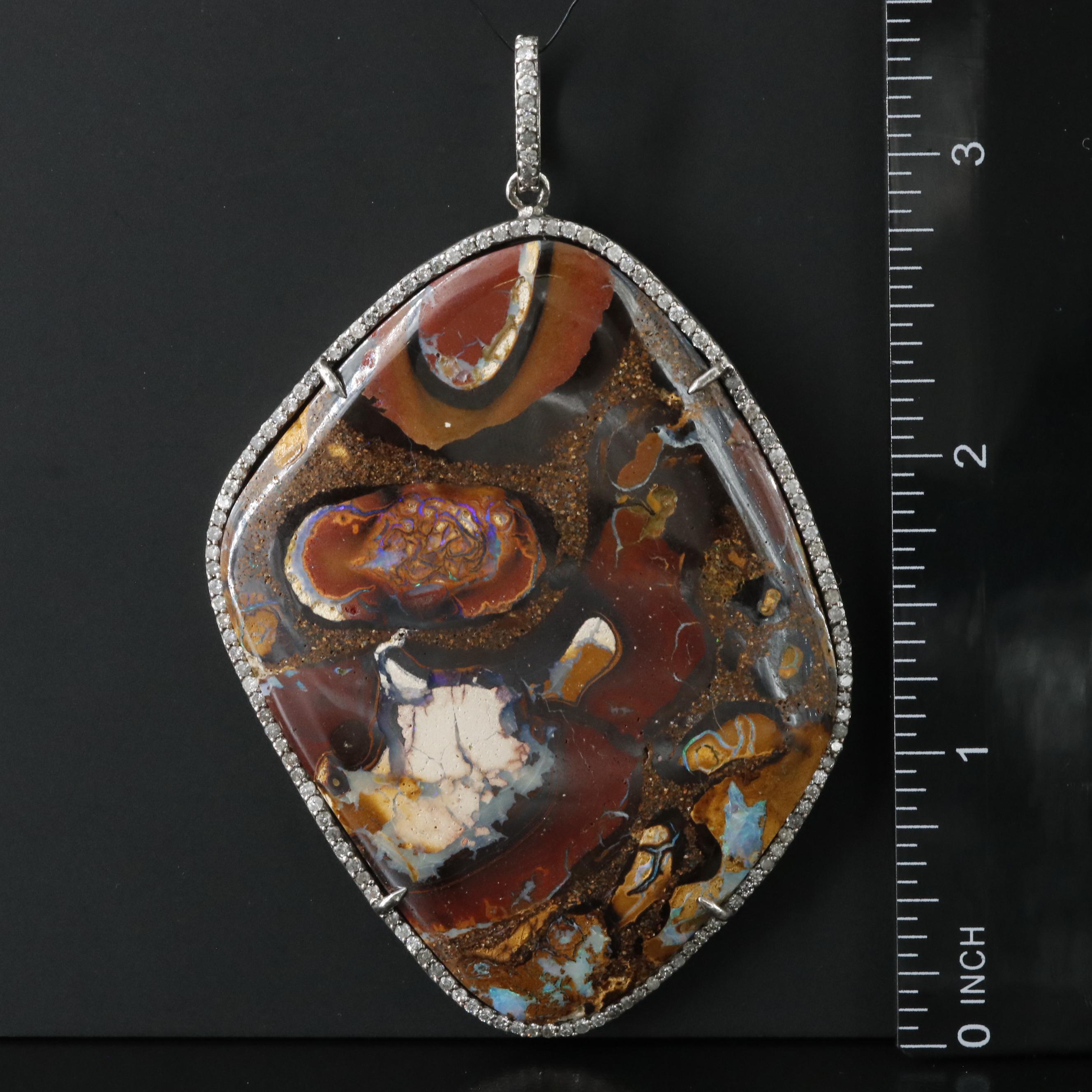 Sterling Boulder Opal and Diamond Pendant Attributed to Sheryl Lowe