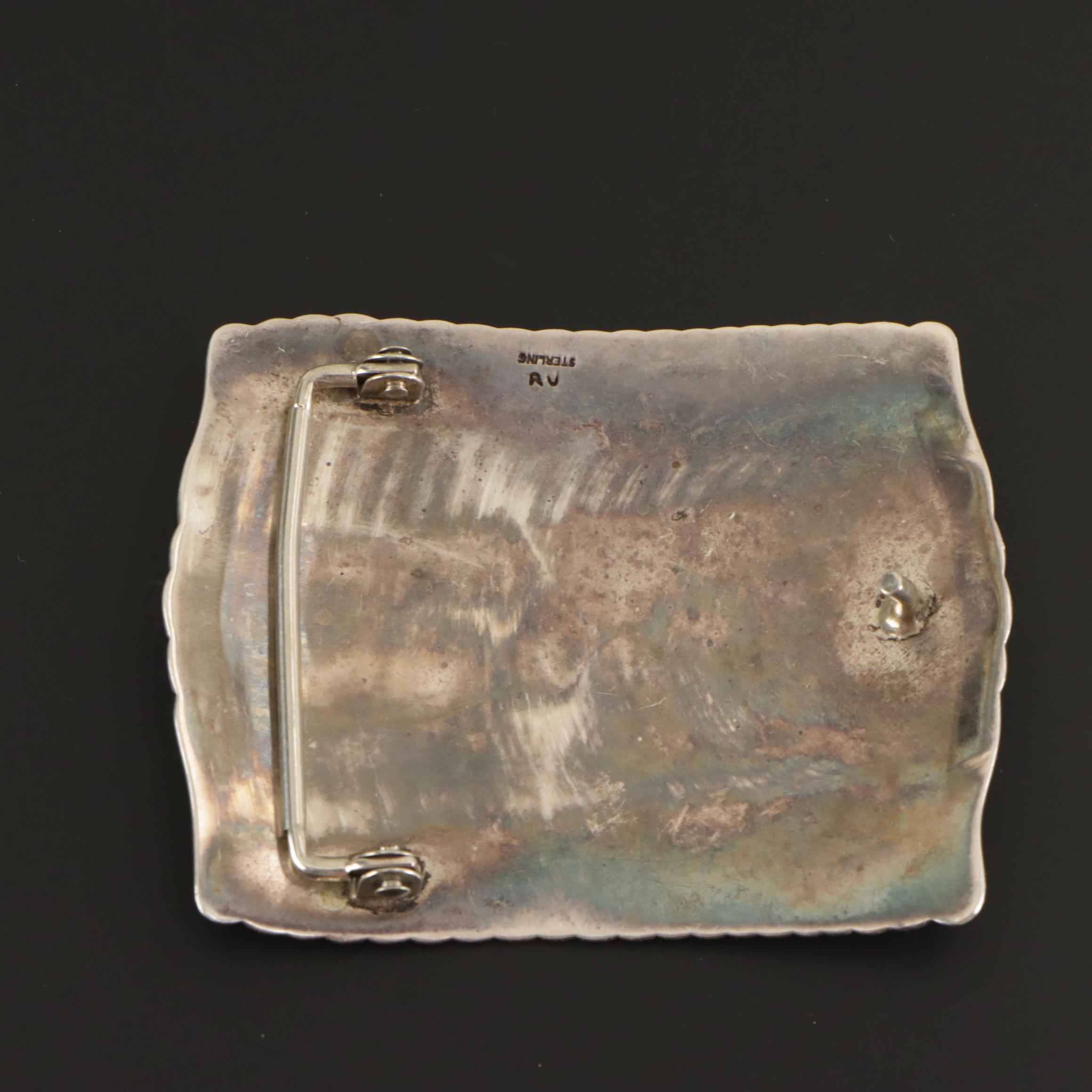 Signed Hopi Eagle Dancer Sterling Silver Overlay Belt Buckle