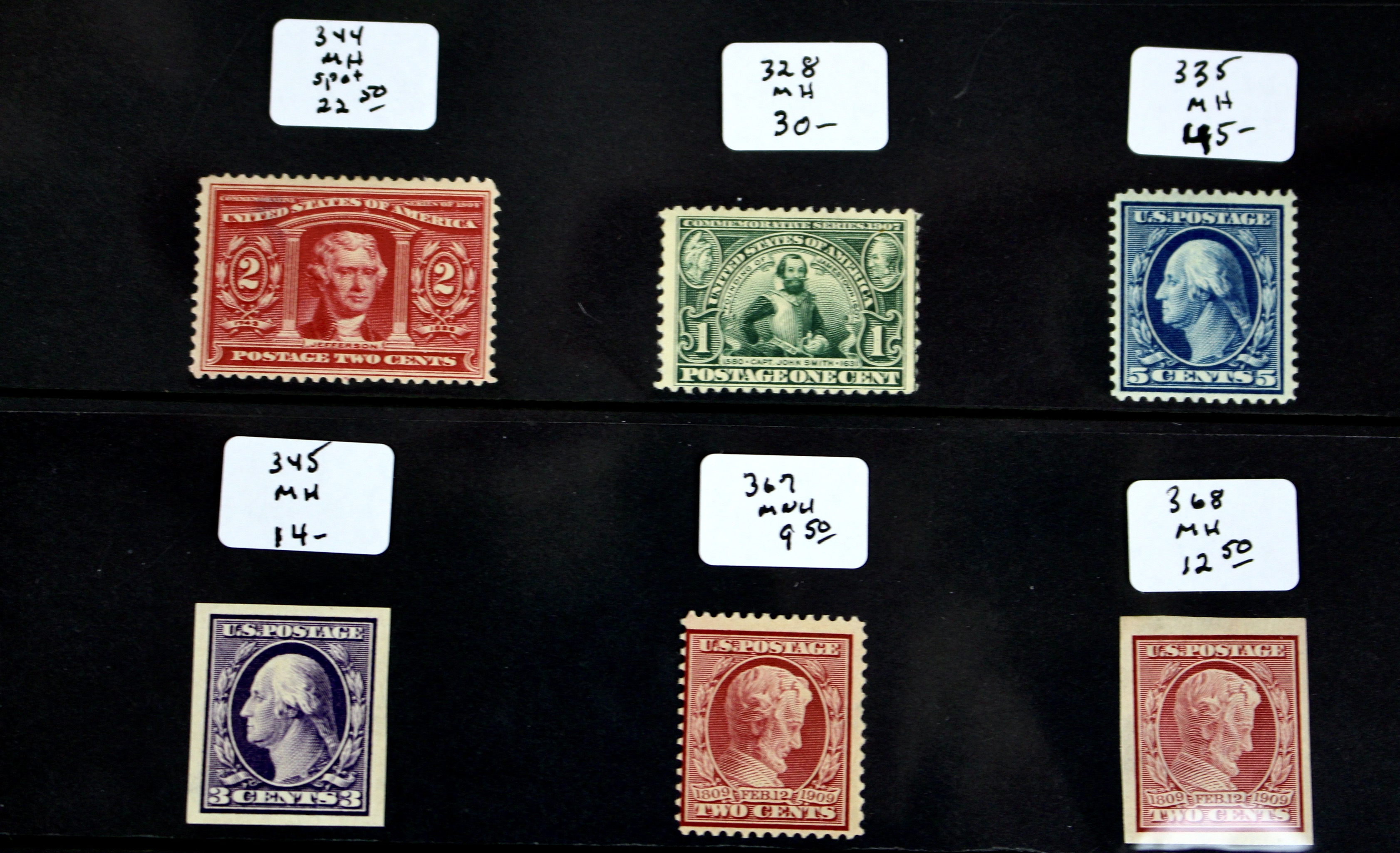 Fifteen Mint Hinged U.S. Postage Stamps, Scott 247 to 396