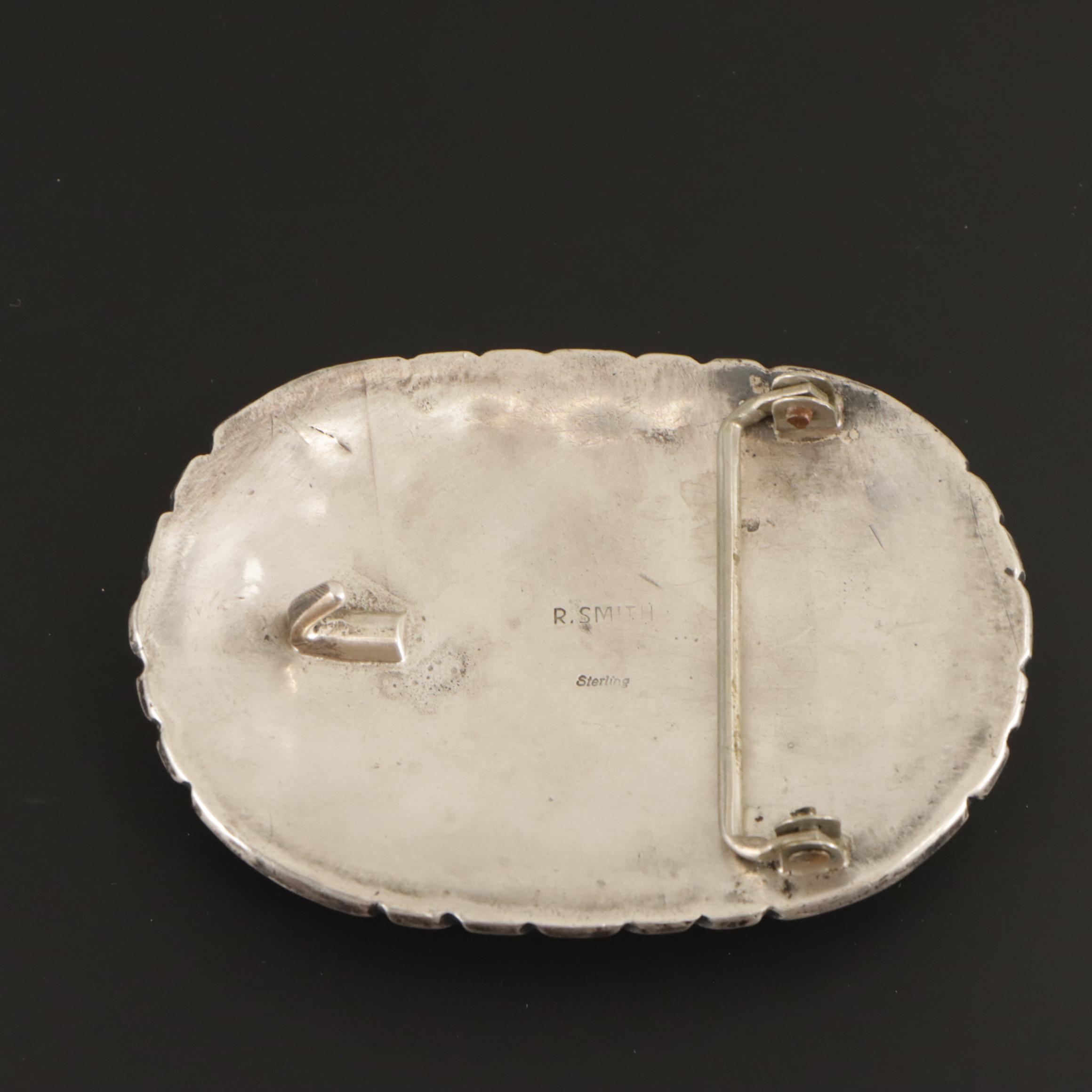 Signed Navajo Diné Sterling Silver Turquoise Belt Buckle