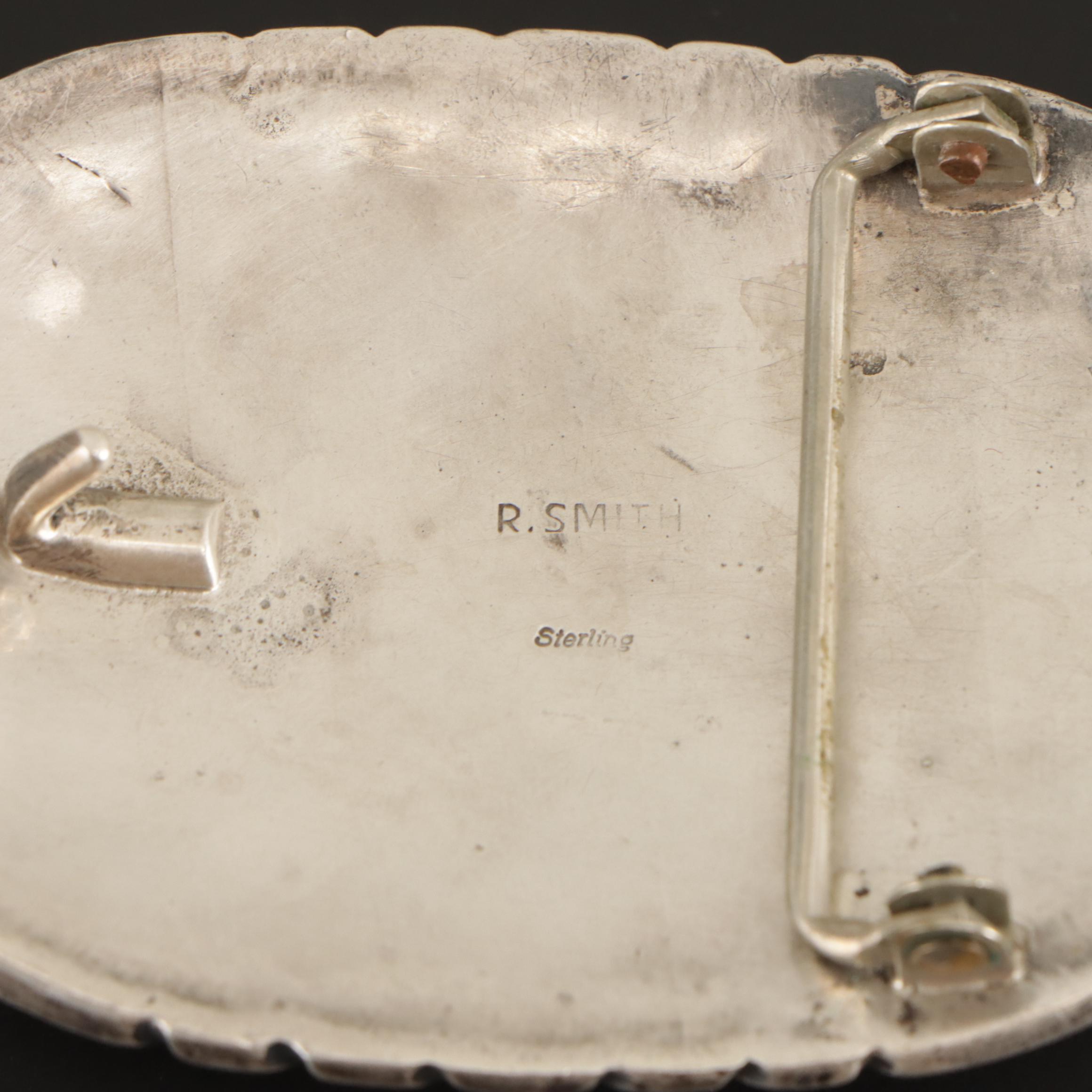 Signed Navajo Diné Sterling Silver Turquoise Belt Buckle