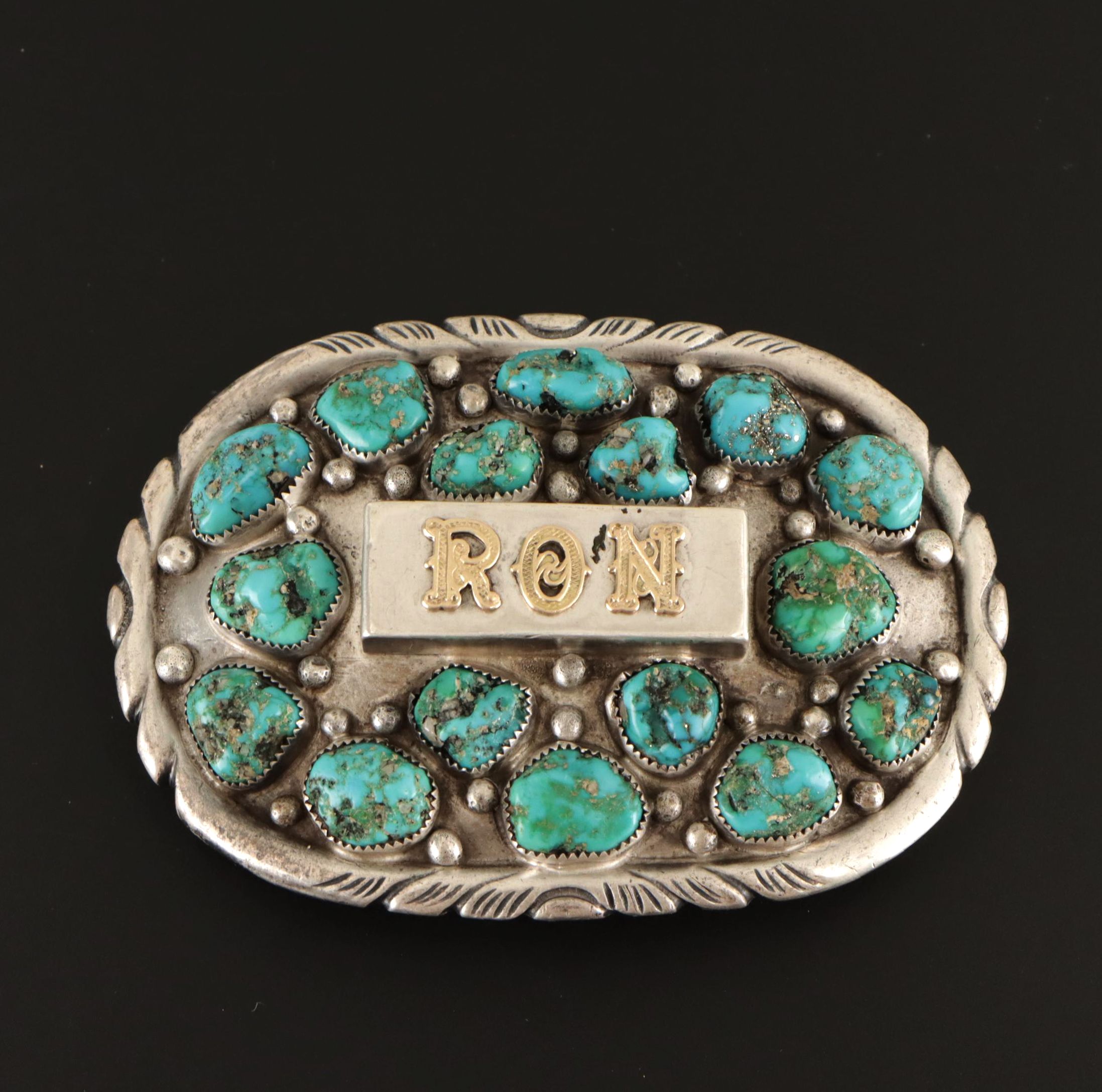 Signed Navajo Diné Sterling Silver Turquoise Belt Buckle