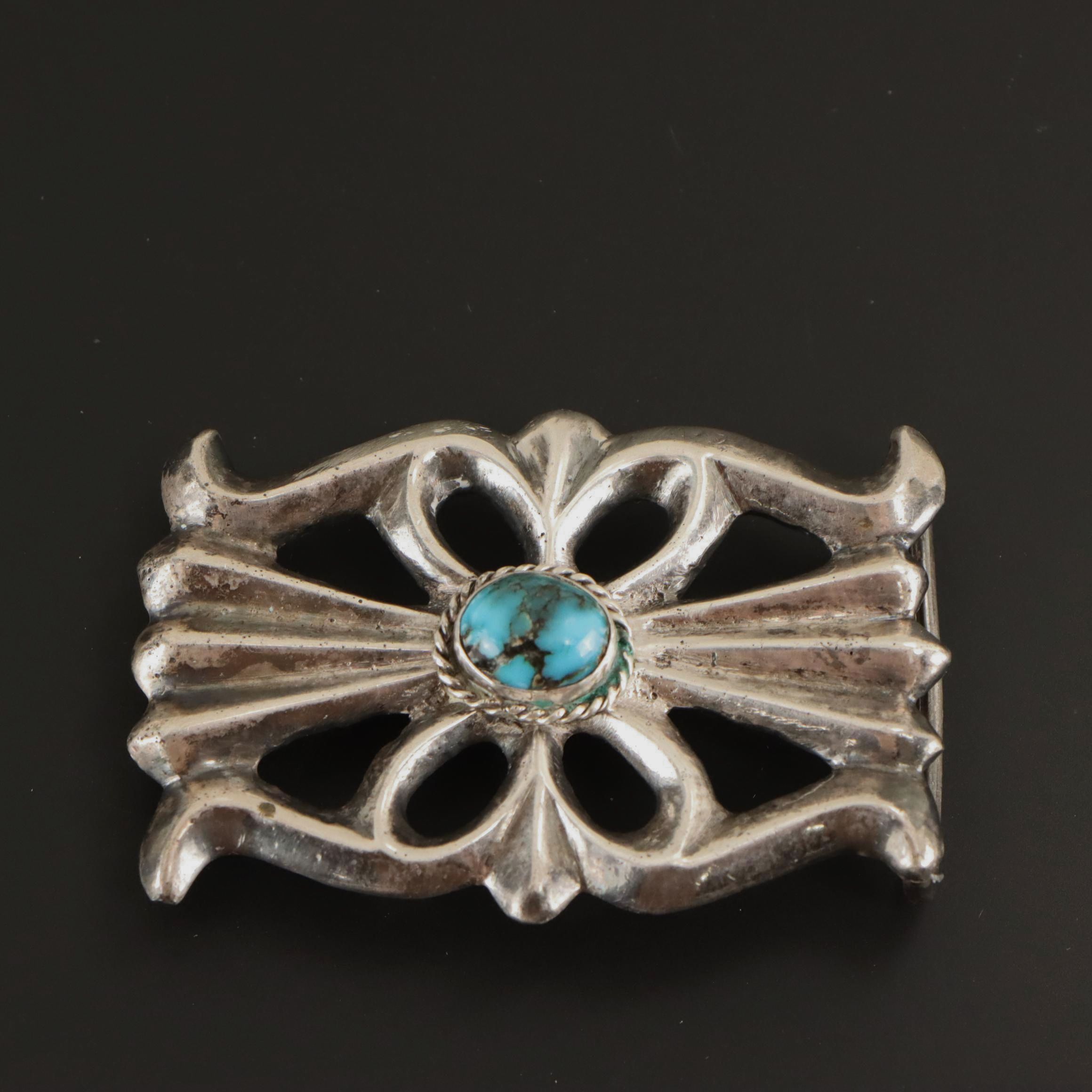 Navajo Sterling Sandcast Turquoise Belt Buckle