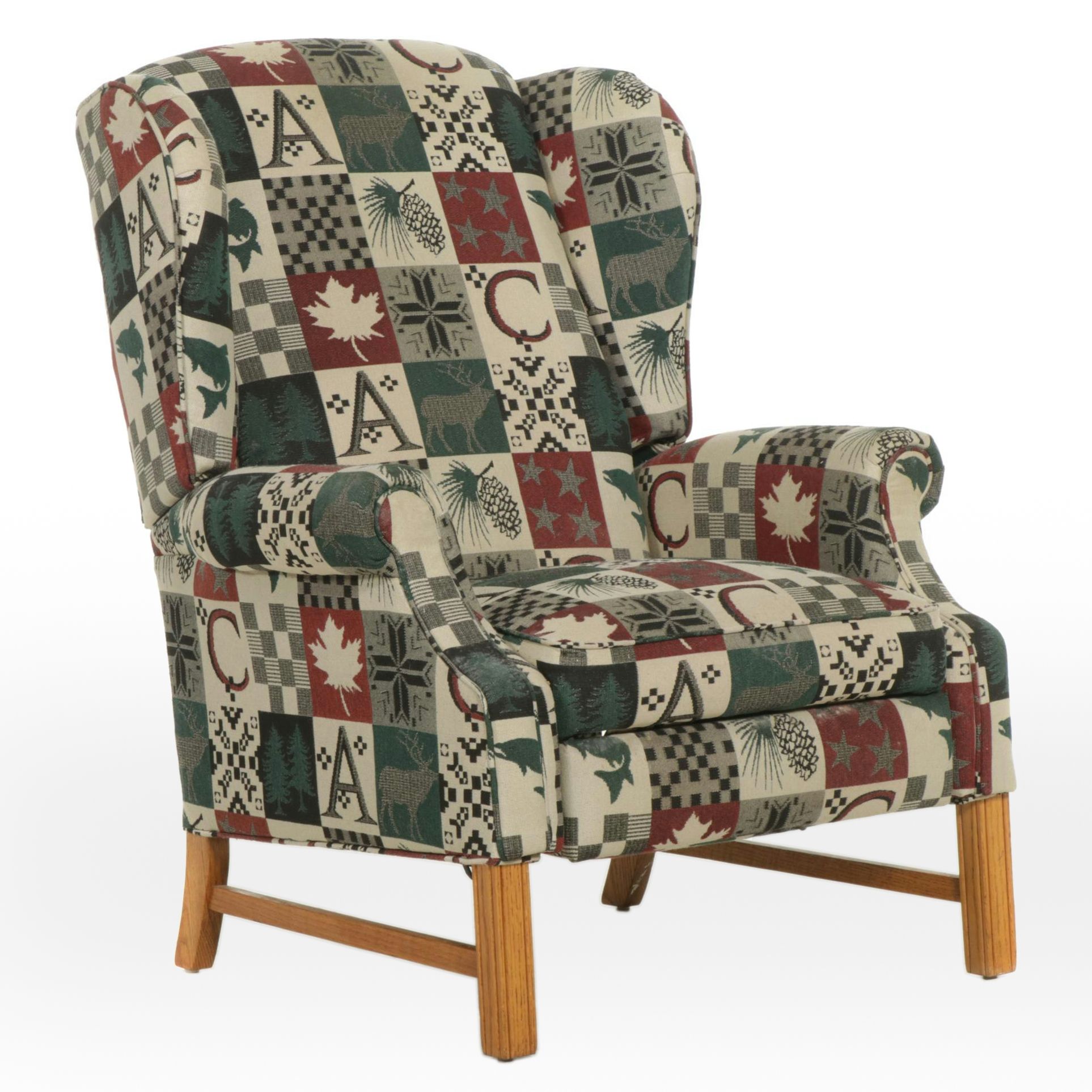 Chippendale Style Wing Back Upholstered Recliner, Late 20th Century