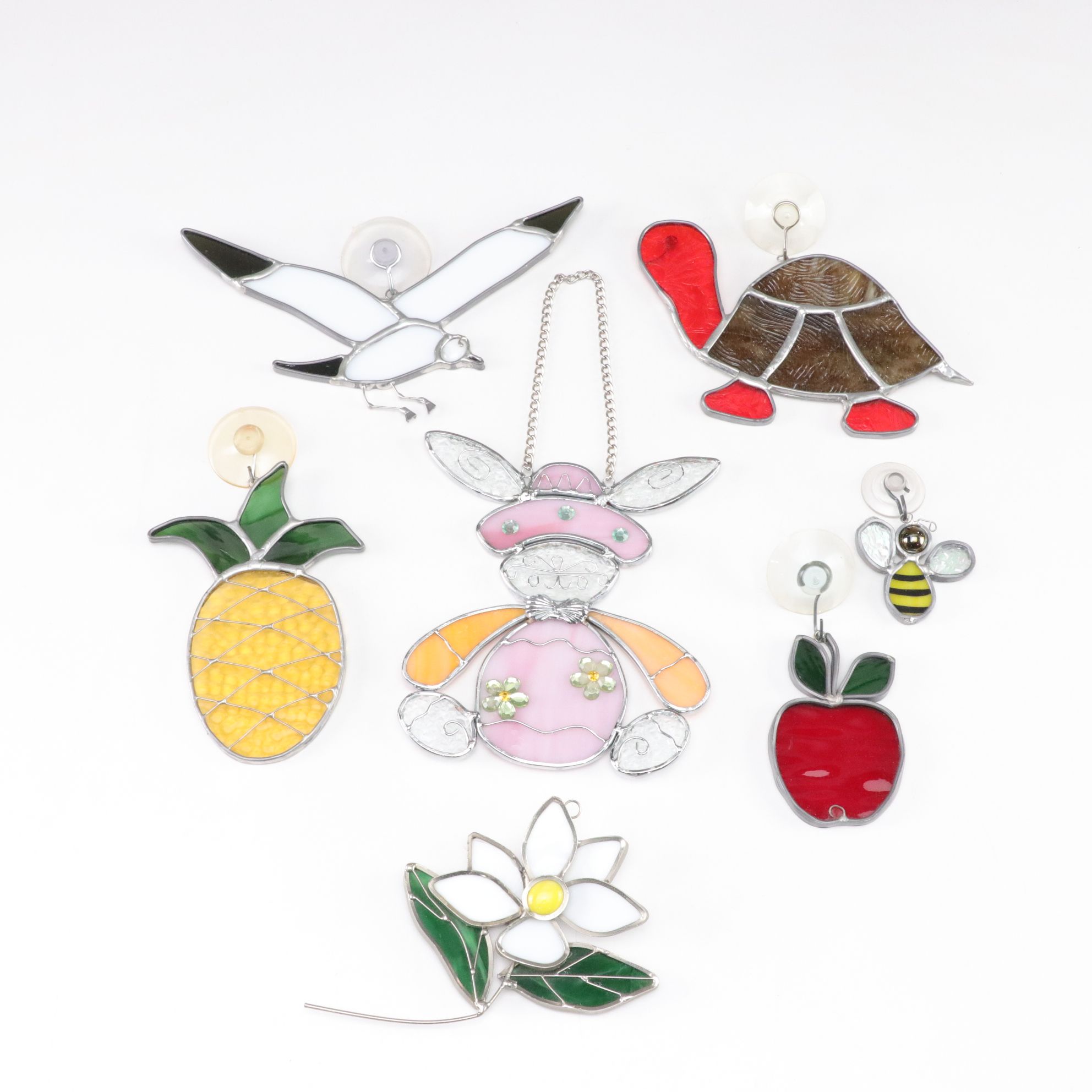 Seven Stained Glass Sun Catchers with Easter Bunny, Sea Gull, and More