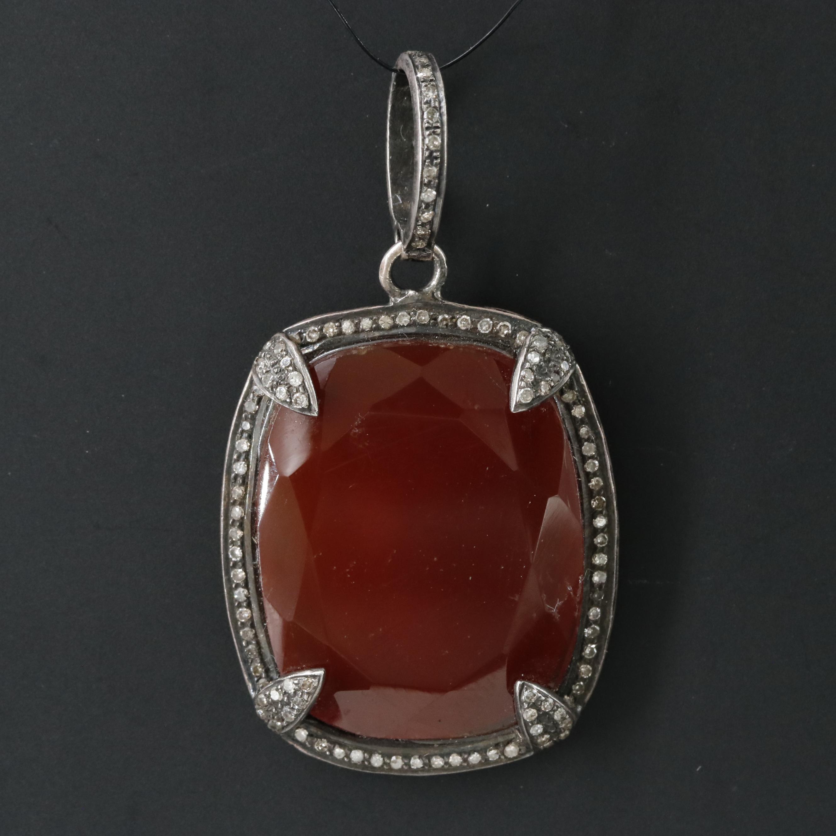 Sterling Carnelian and Diamond Pendant Attributed to Sheryl Lowe