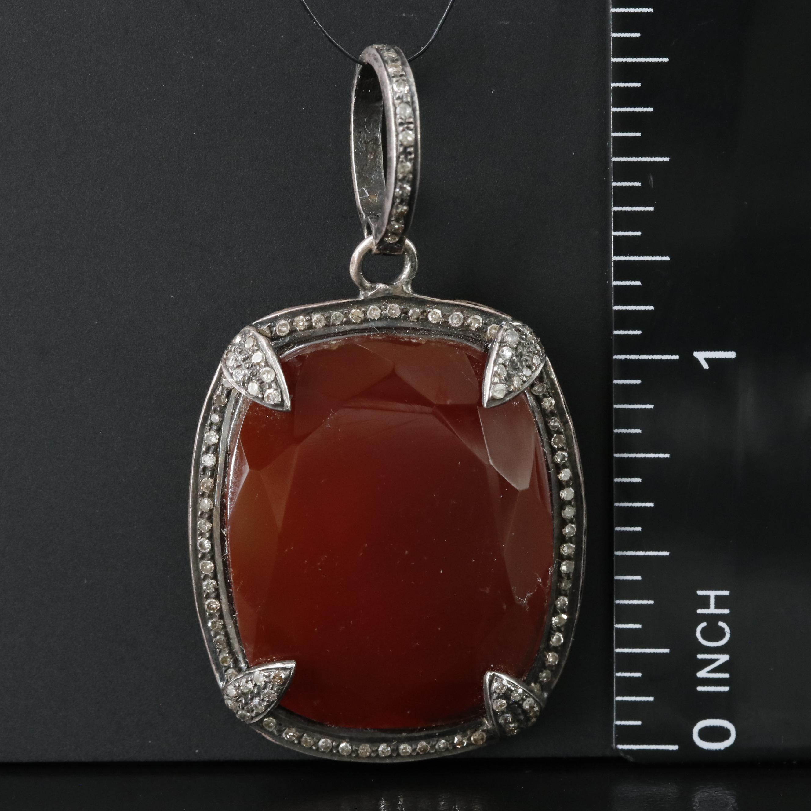 Sterling Carnelian and Diamond Pendant Attributed to Sheryl Lowe