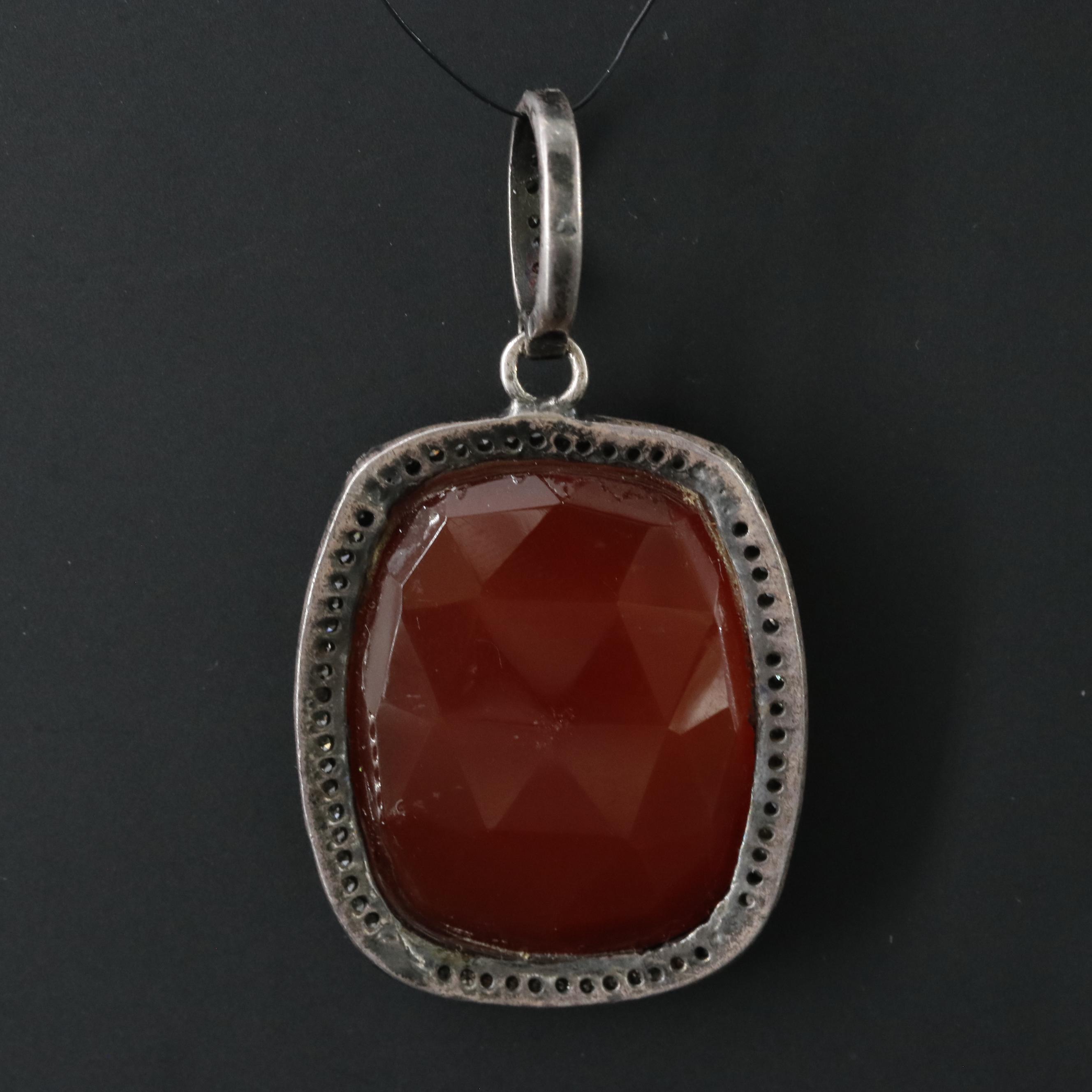 Sterling Carnelian and Diamond Pendant Attributed to Sheryl Lowe