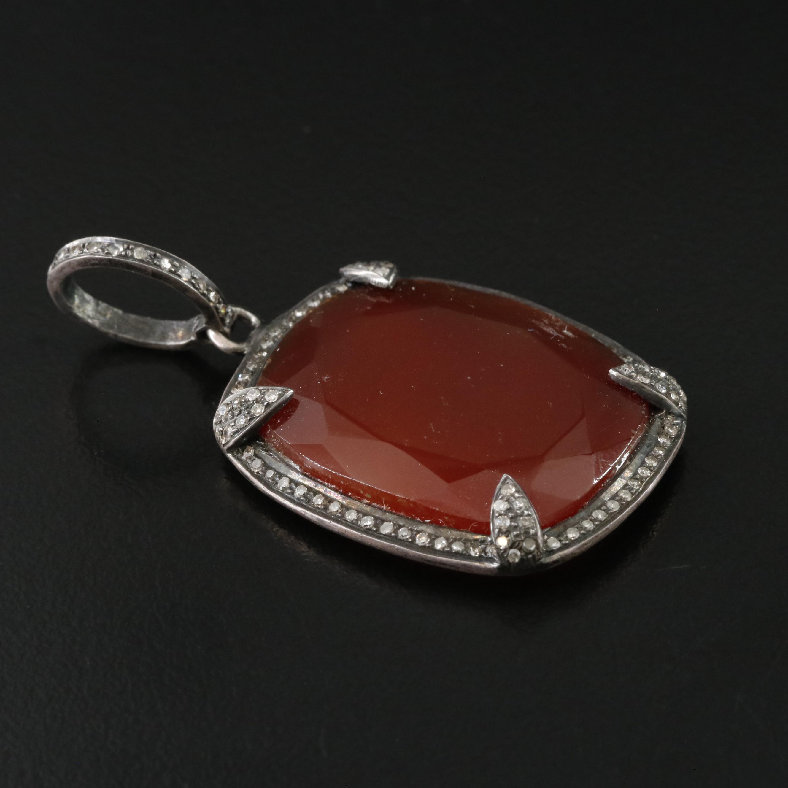 Sterling Carnelian and Diamond Pendant Attributed to Sheryl Lowe
