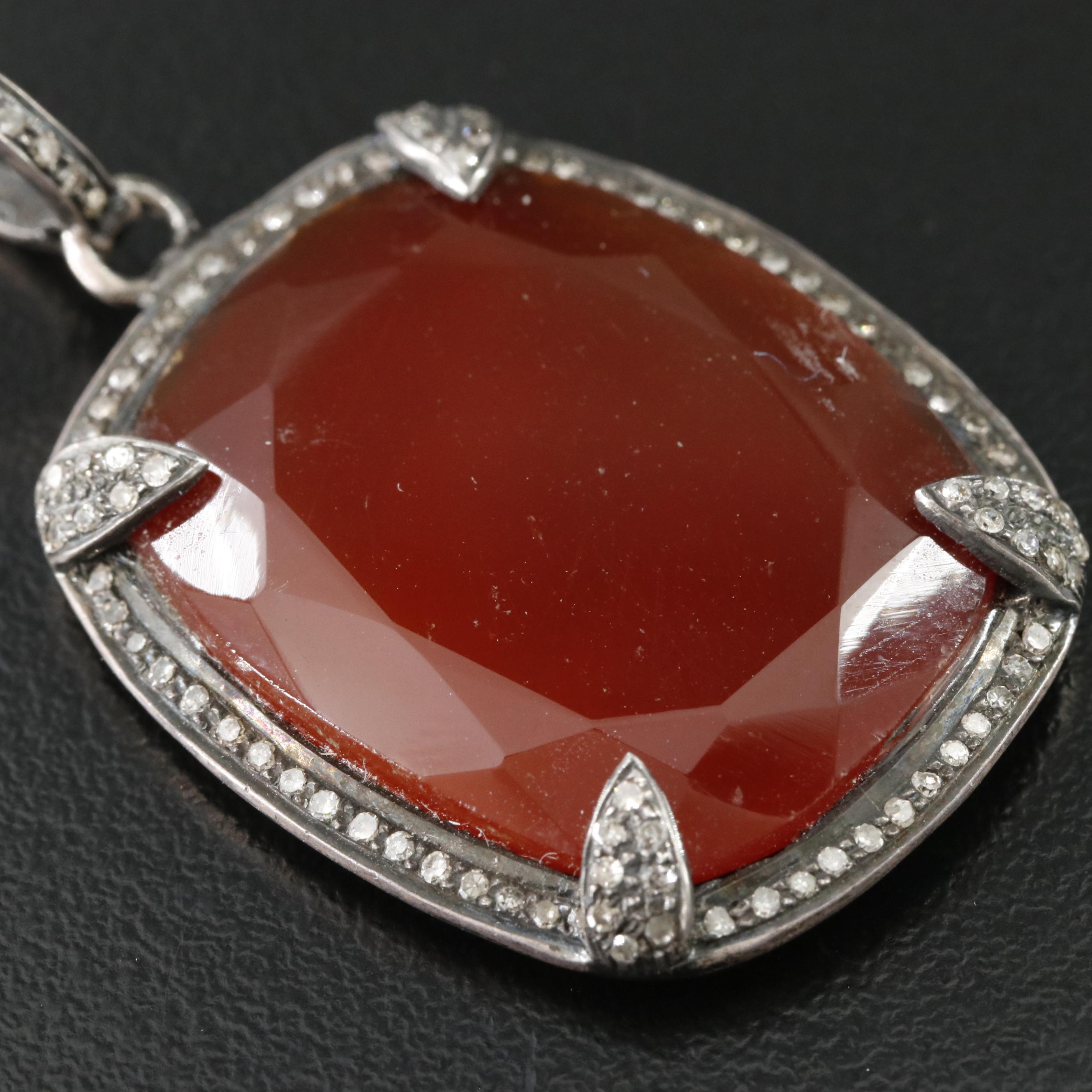 Sterling Carnelian and Diamond Pendant Attributed to Sheryl Lowe