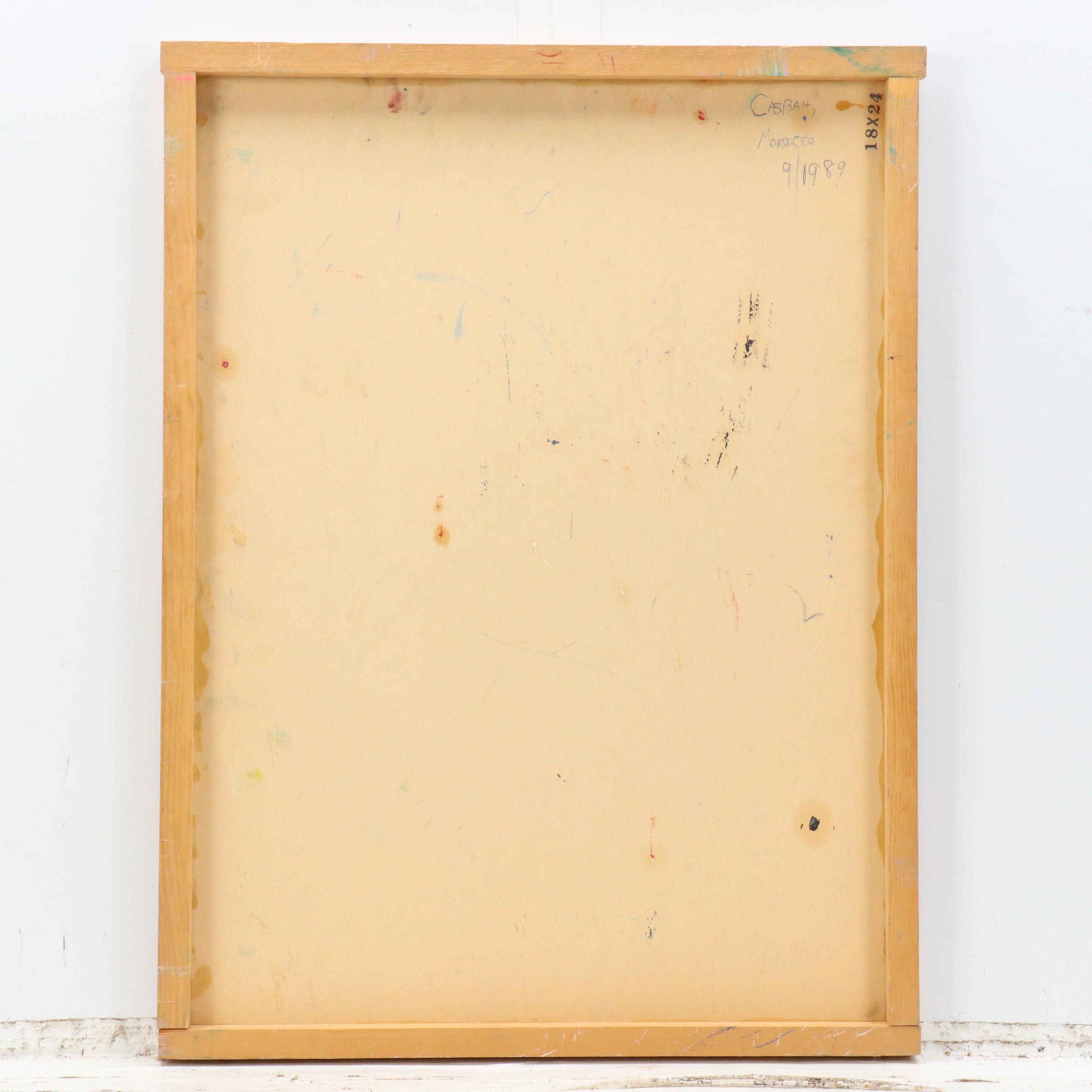 Janice Guttman Stylized Architectural Acrylic Painting "Casbah, Morocco," 1990