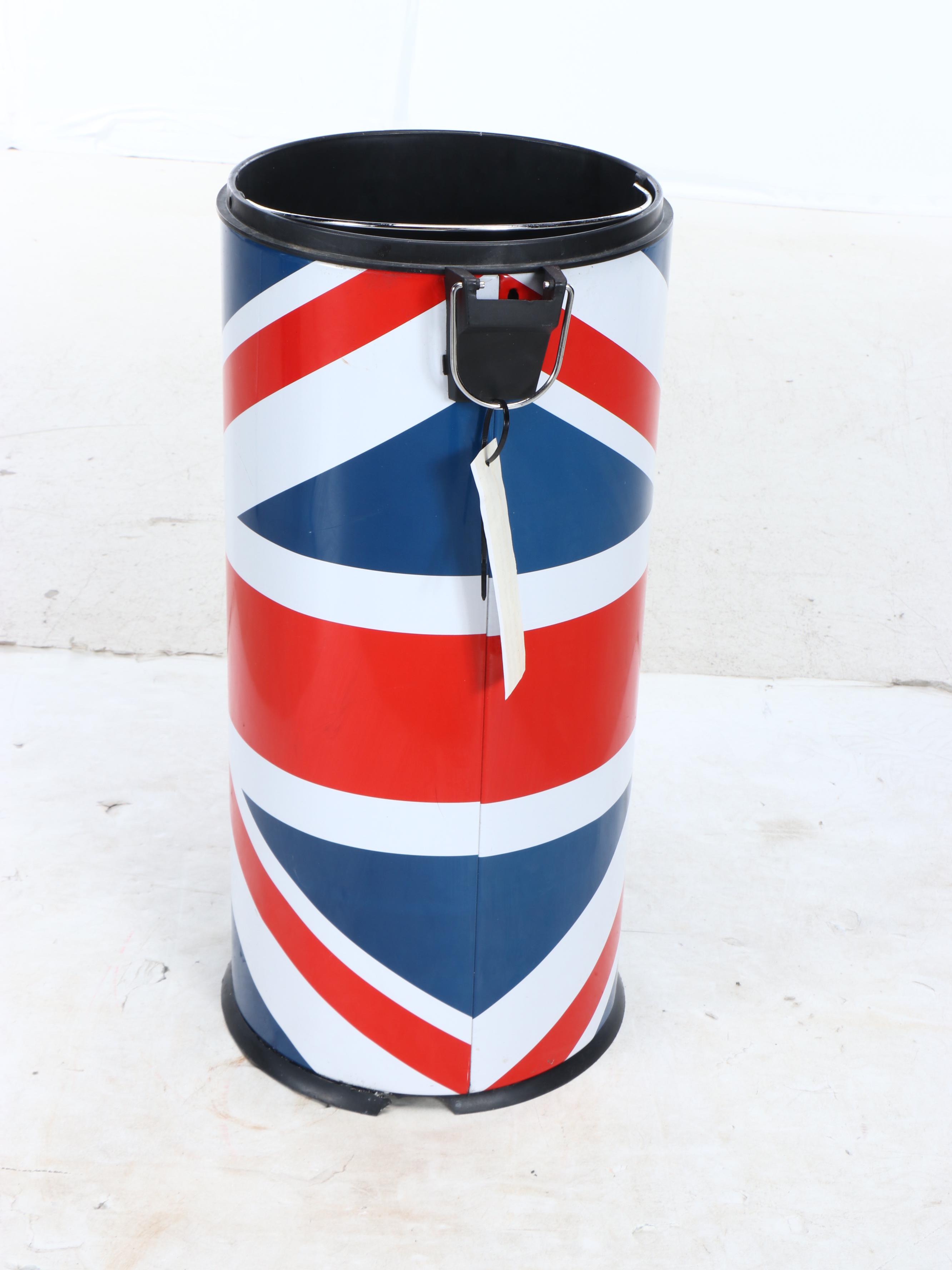 Metal Union Jack Decal Wastebasket with Plastic Insert