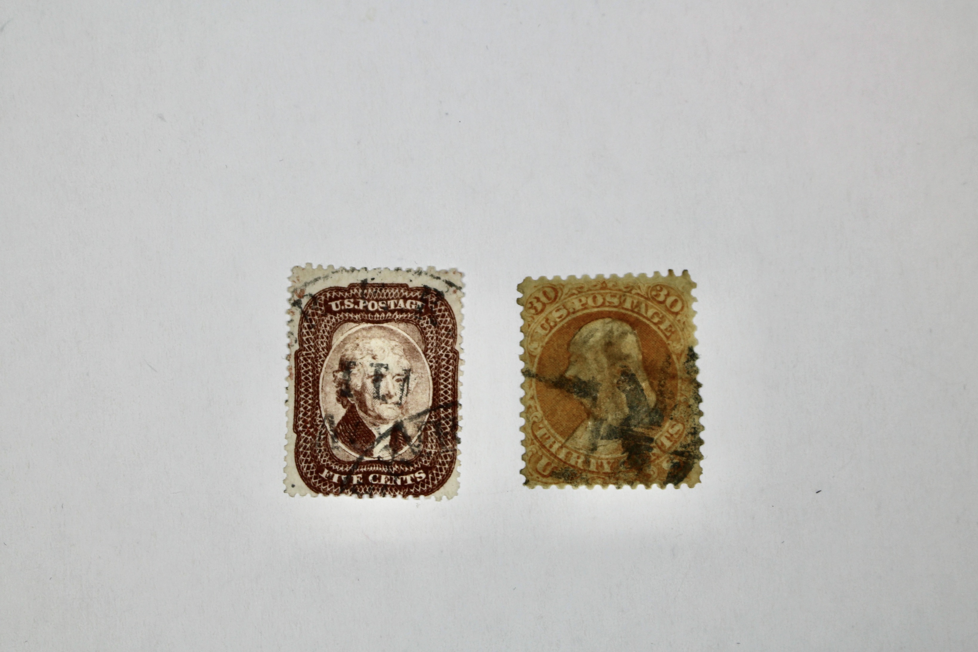 Five Early Used U.S. Postage Stamps, Scott 29 to 218