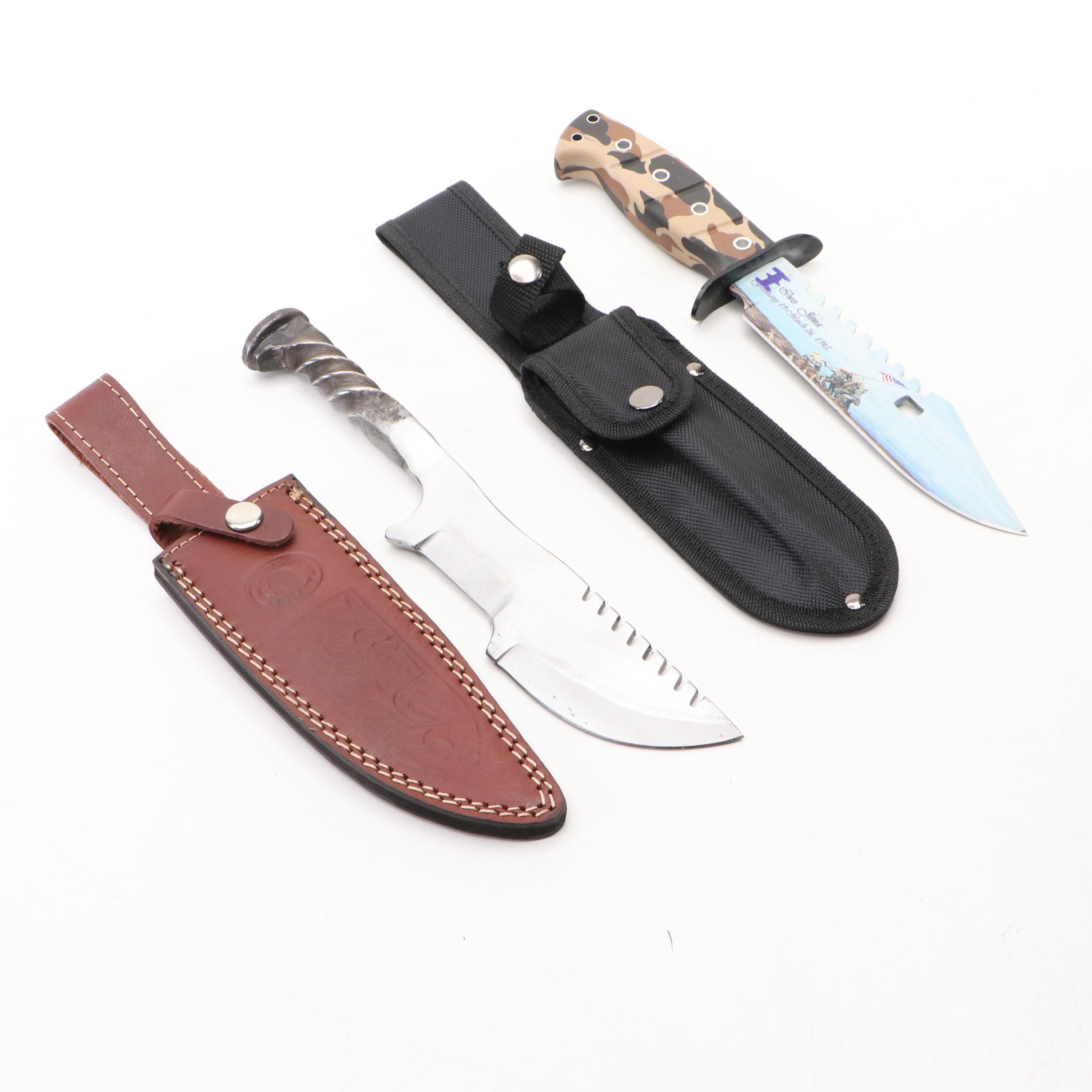 Metal Twisted Handled Knife with Iwo Jima Commemorative Knife